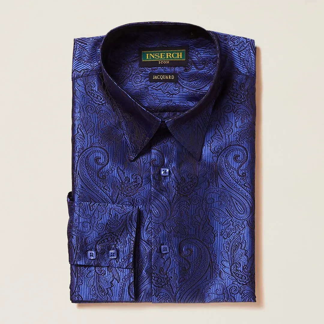 INSERCH MERC USA Shirt Casual Jacquard Paisley Satin LS005