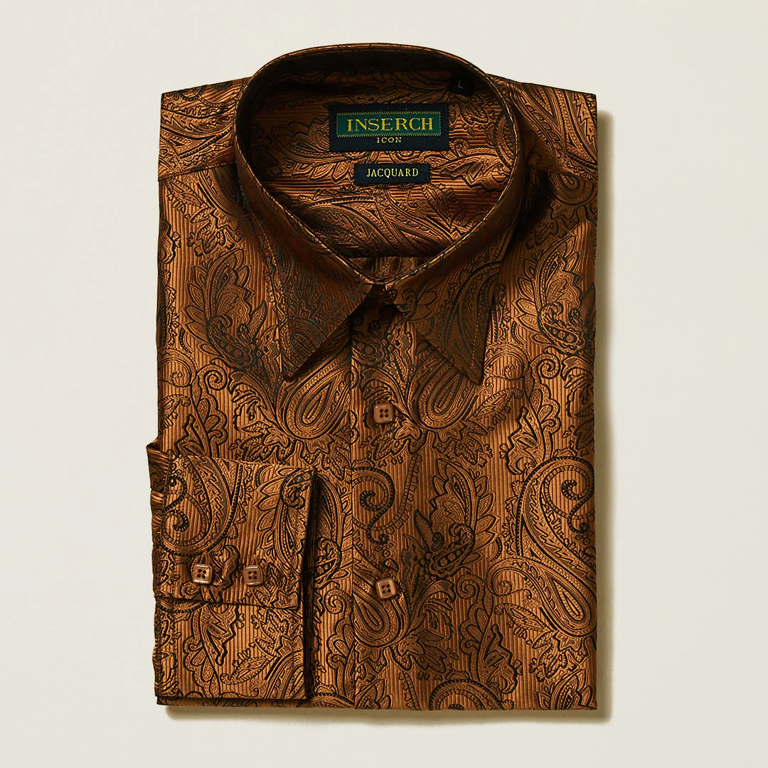 INSERCH MERC USA Shirt Casual Jacquard Paisley Satin LS005