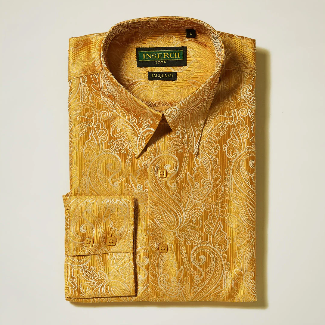 INSERCH MERC USA Shirt Casual Jacquard Paisley Satin LS005
