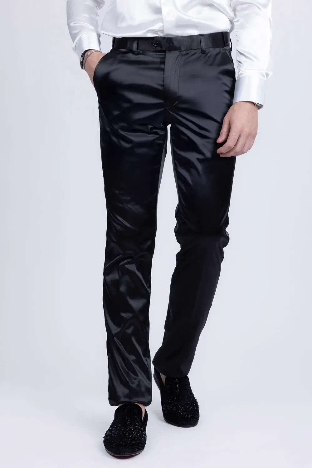 Vinci International Group Corp Pants ous-st Solid Stretch Sateen Ultra Slim Black