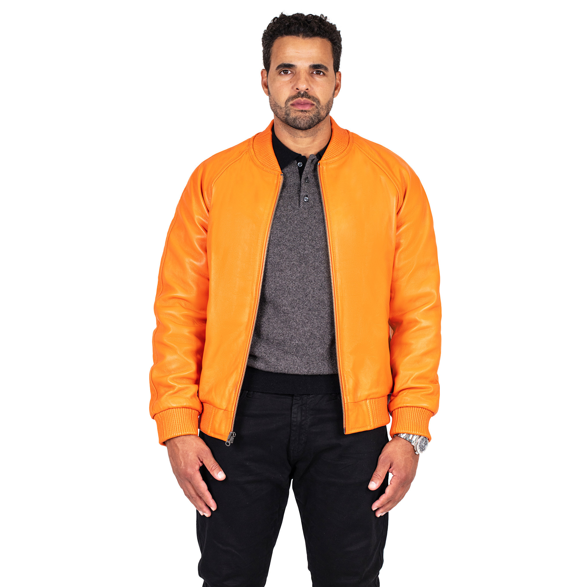 jackwood Genuine Lambskin Leather Baseball Varsity Jacket 1051 Orange