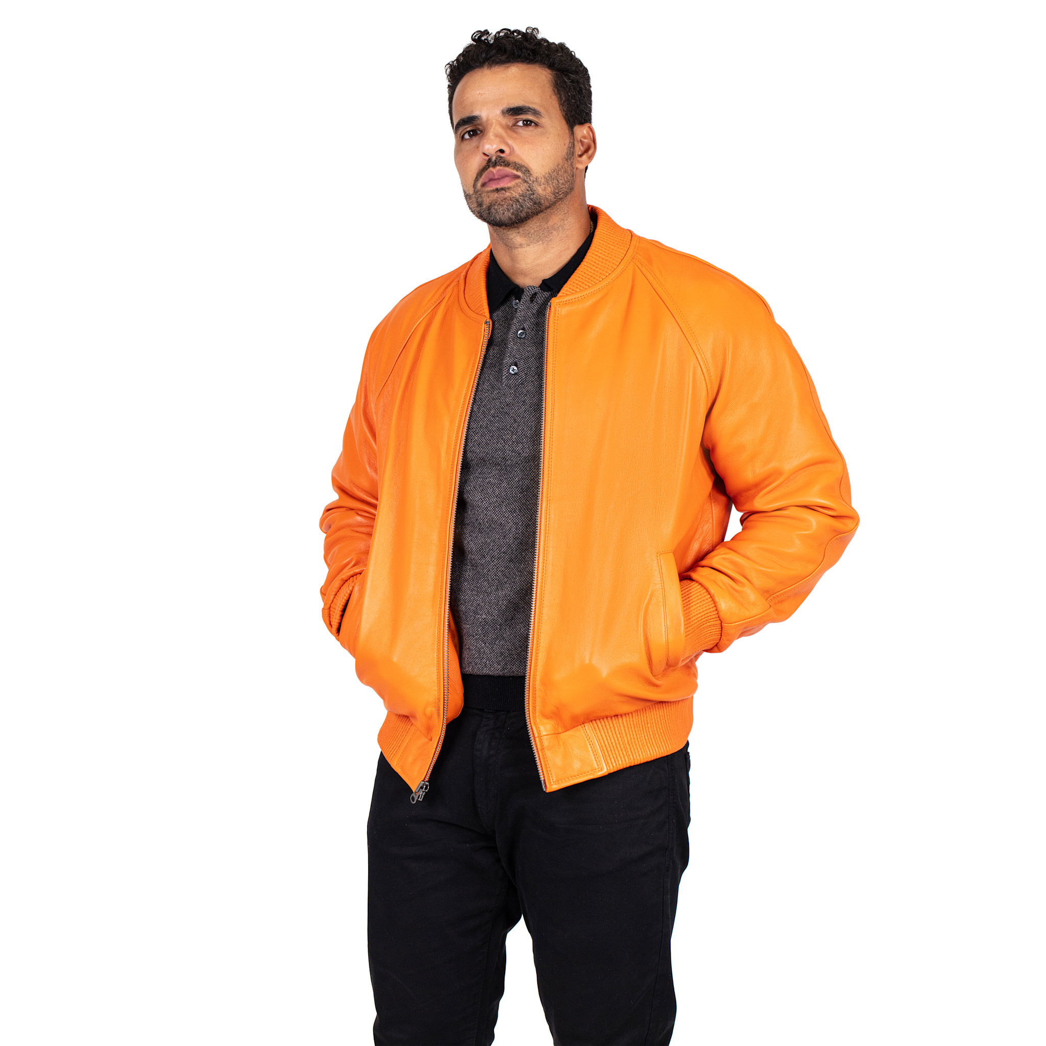 jackwood Genuine Lambskin Leather Baseball Varsity Jacket 1051 Orange
