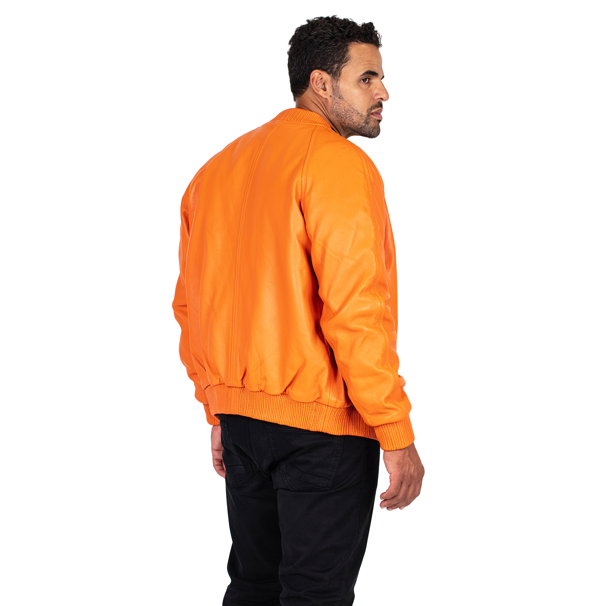 jackwood Genuine Lambskin Leather Baseball Varsity Jacket 1051 Orange
