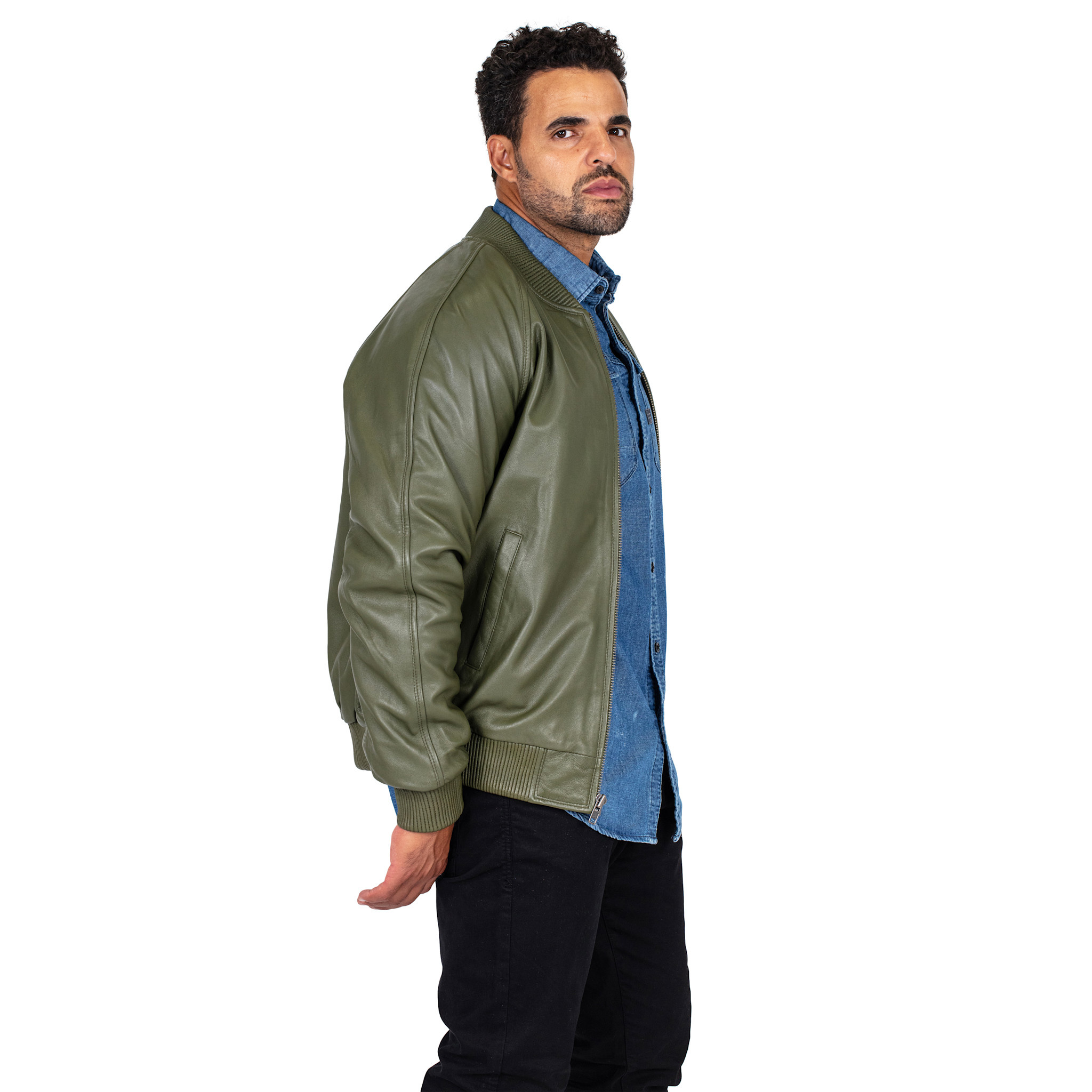 jackwood Genuine Lambskin Leather Baseball Varsity Jacket 1051 Olive