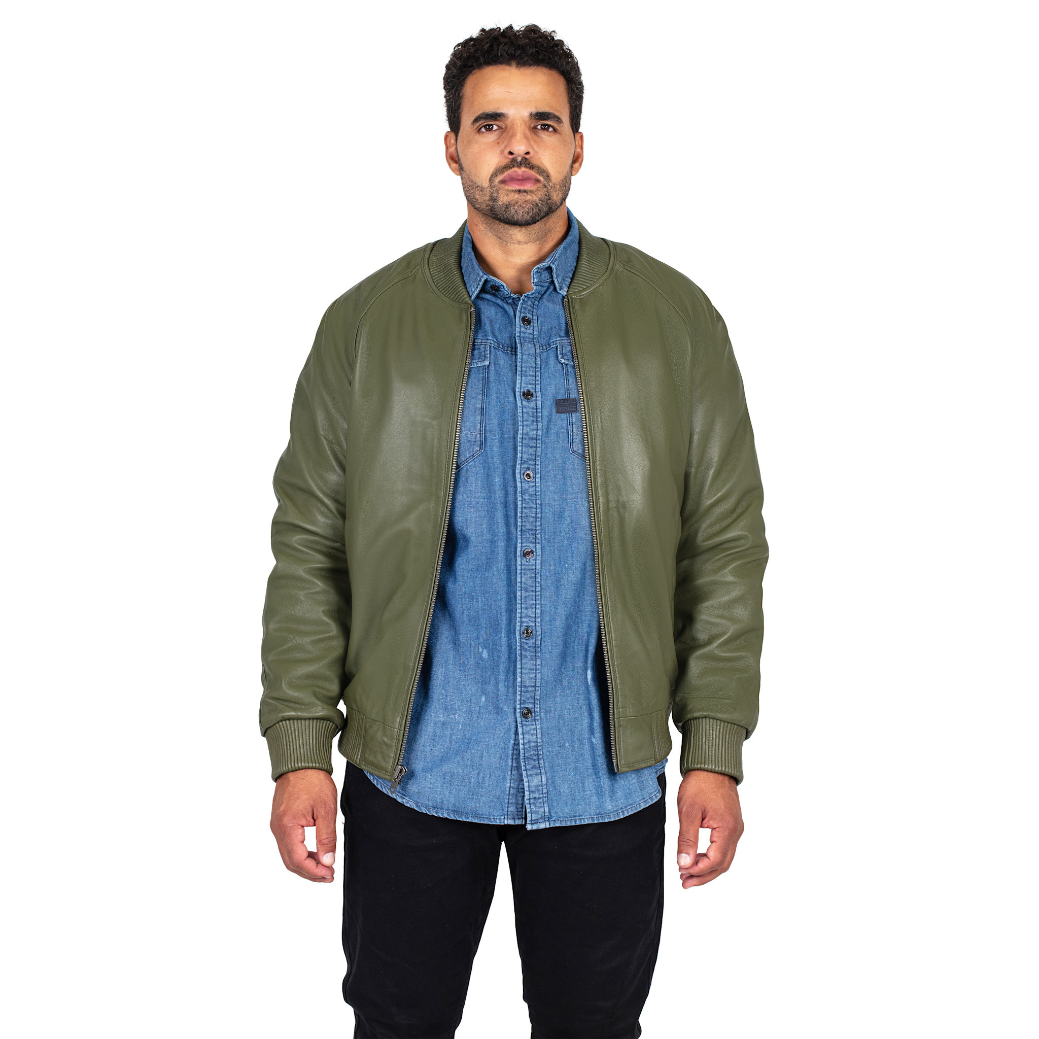 jackwood Genuine Lambskin Leather Baseball Varsity Jacket 1051 Olive