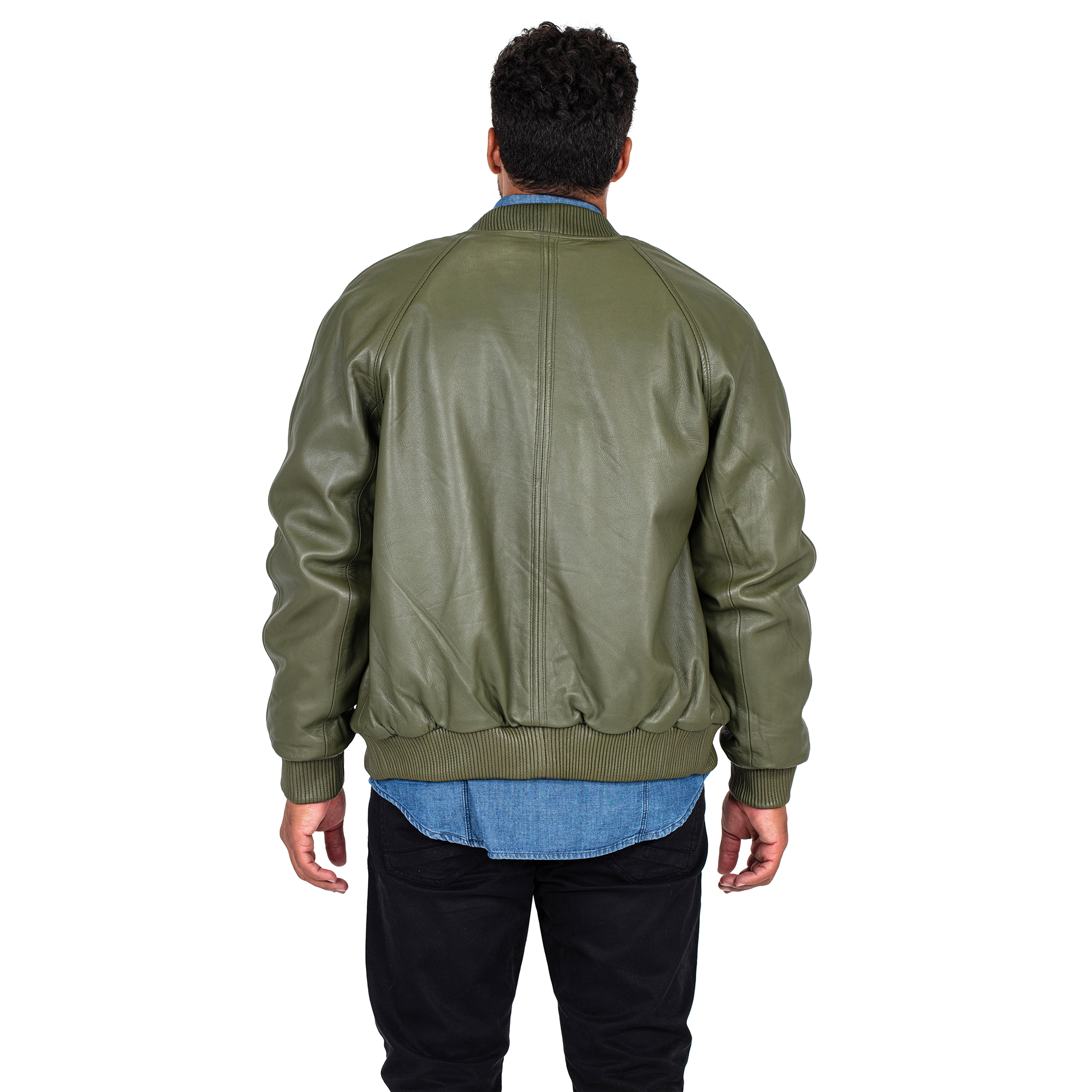 jackwood Genuine Lambskin Leather Baseball Varsity Jacket 1051 Olive