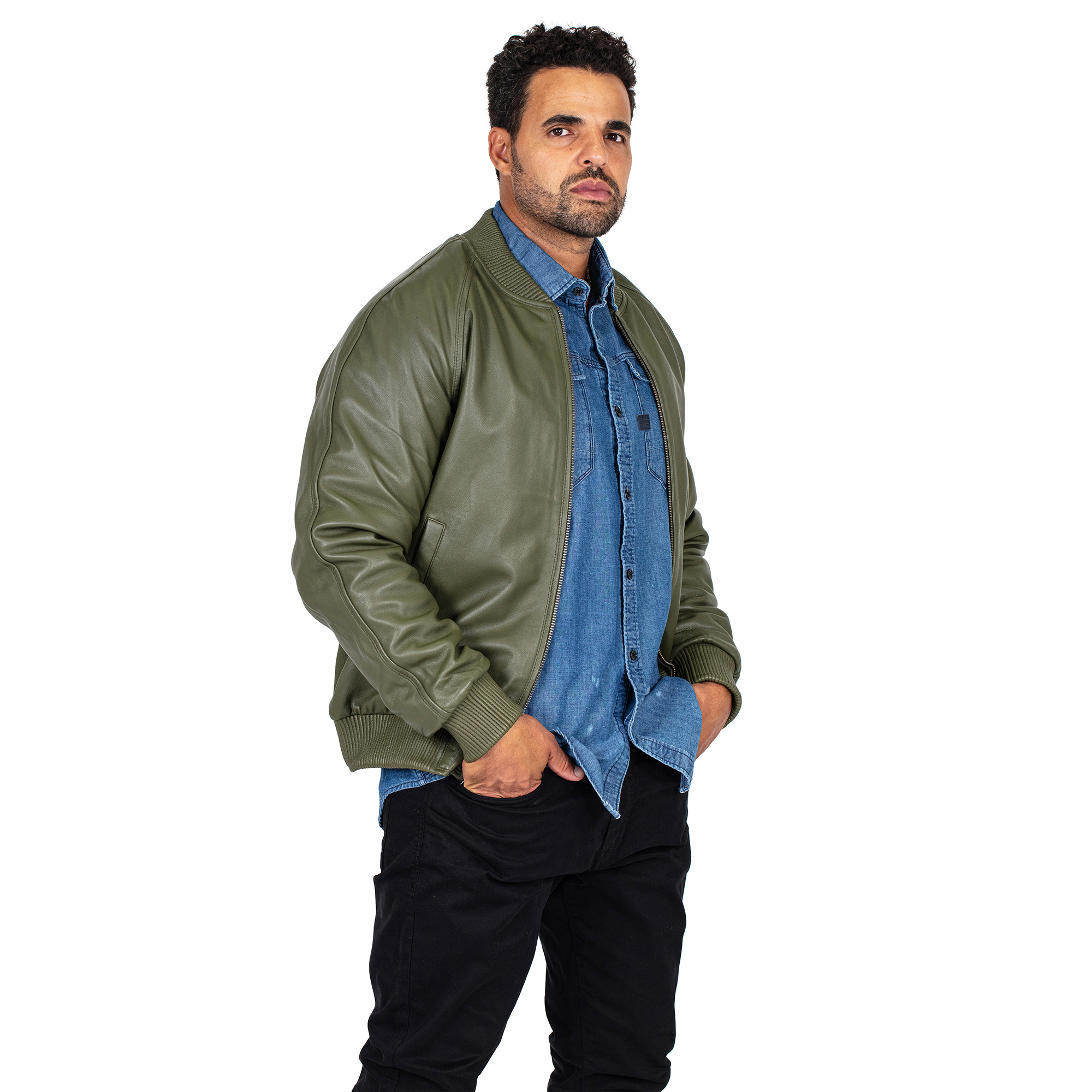 jackwood Genuine Lambskin Leather Baseball Varsity Jacket 1051 Olive
