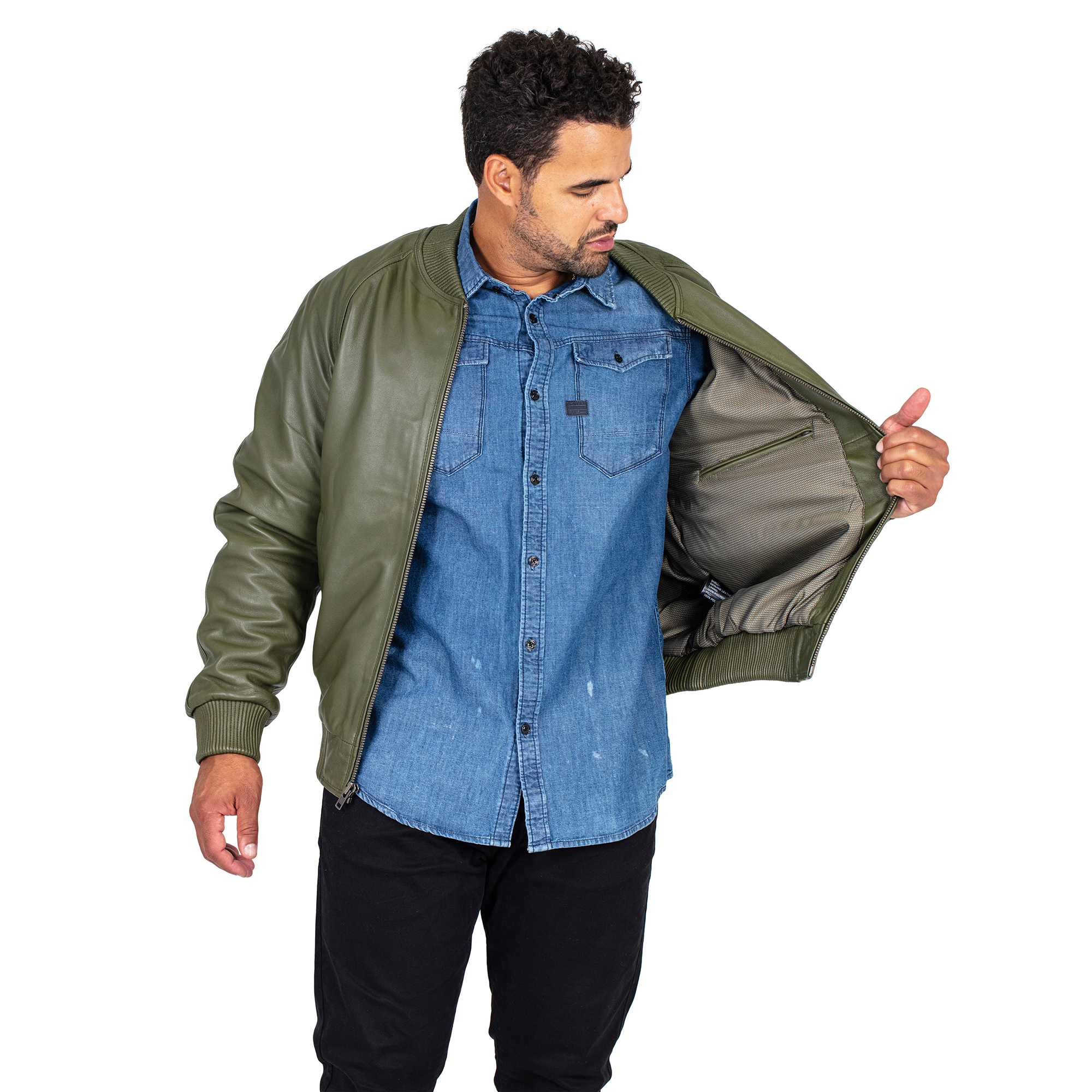 jackwood Genuine Lambskin Leather Baseball Varsity Jacket 1051 Olive
