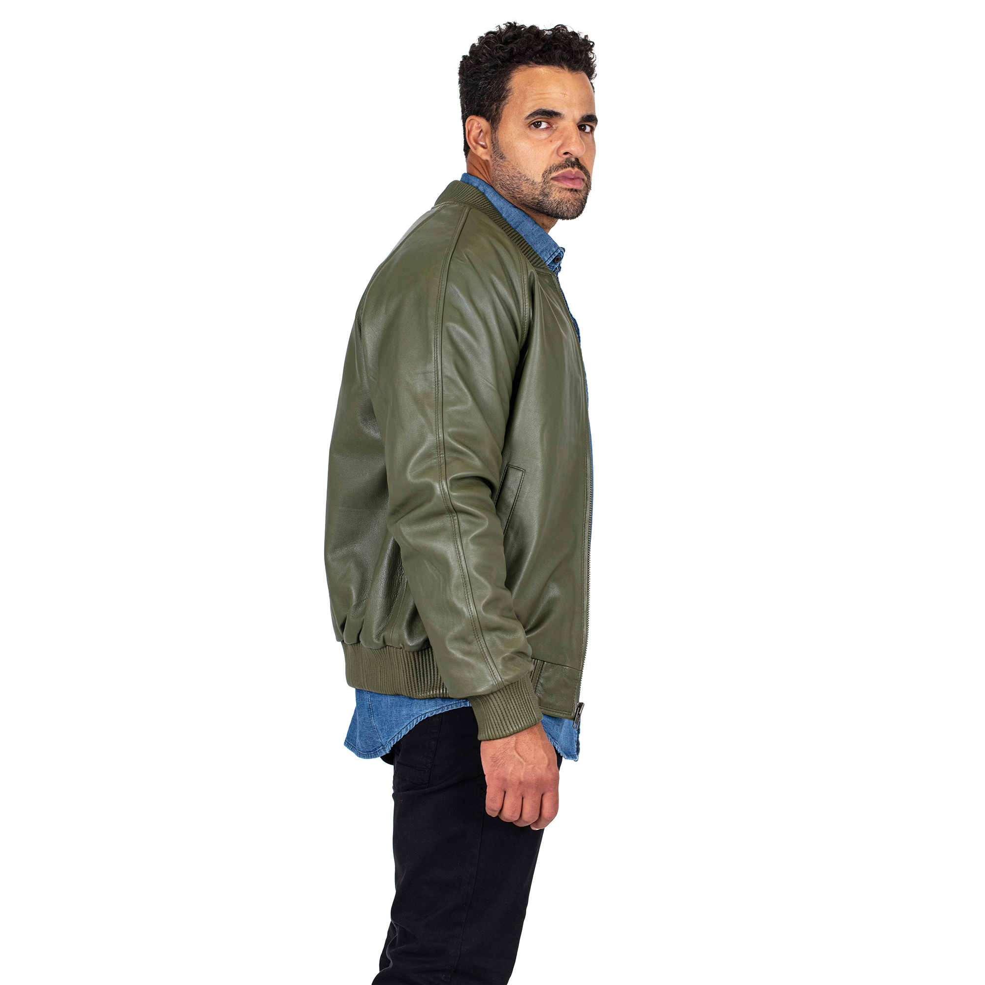 jackwood Genuine Lambskin Leather Baseball Varsity Jacket 1051 Olive