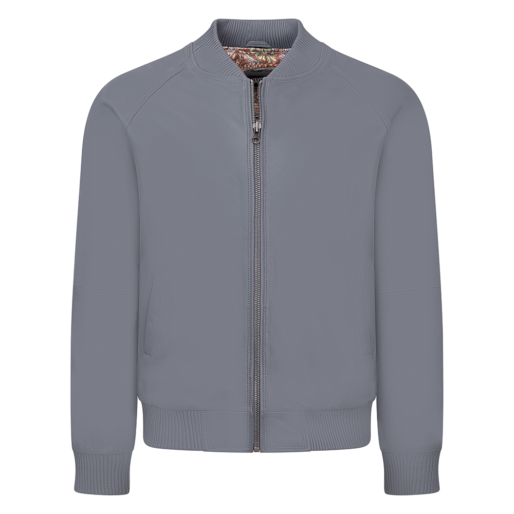 jackwood Genuine Lambskin Leather Baseball Varsity Jacket 1051 Gray
