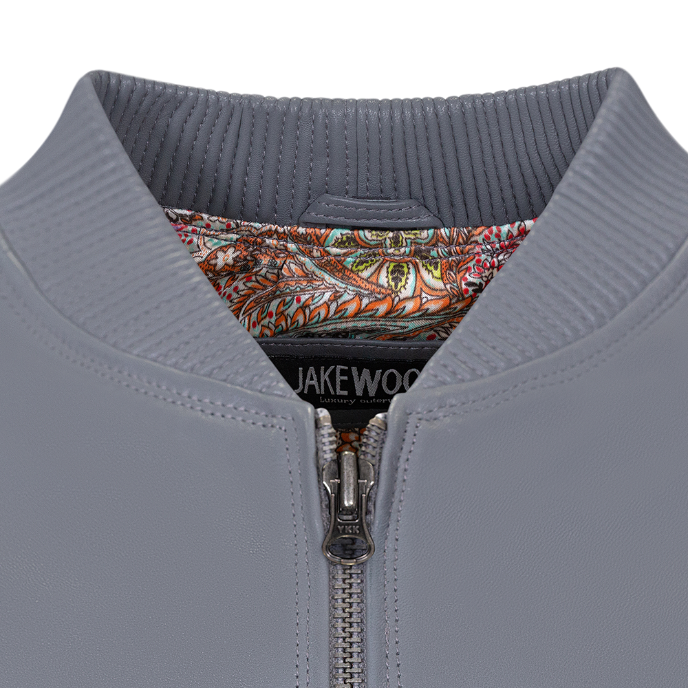 jackwood Genuine Lambskin Leather Baseball Varsity Jacket 1051 Gray