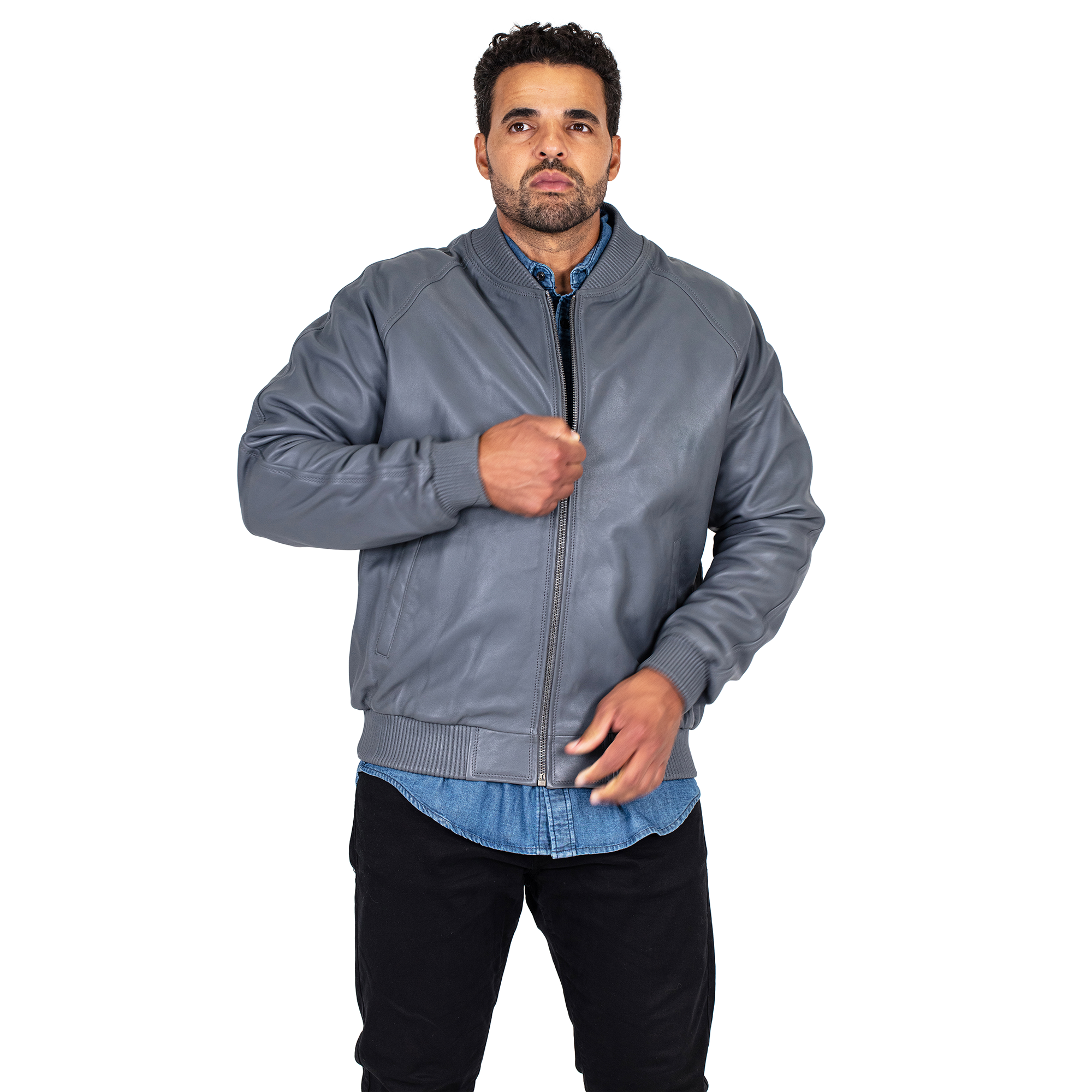 jackwood Genuine Lambskin Leather Baseball Varsity Jacket 1051 Gray