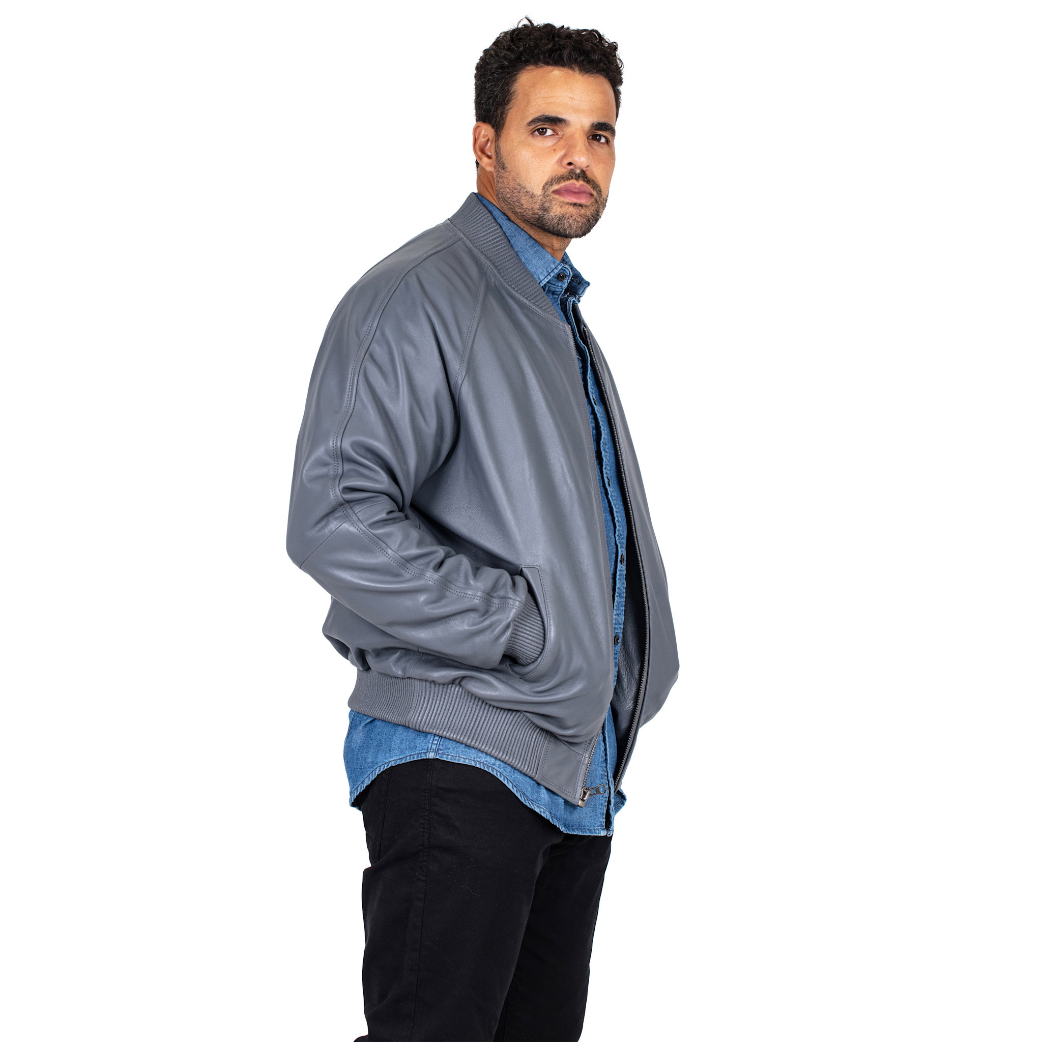jackwood Genuine Lambskin Leather Baseball Varsity Jacket 1051 Gray