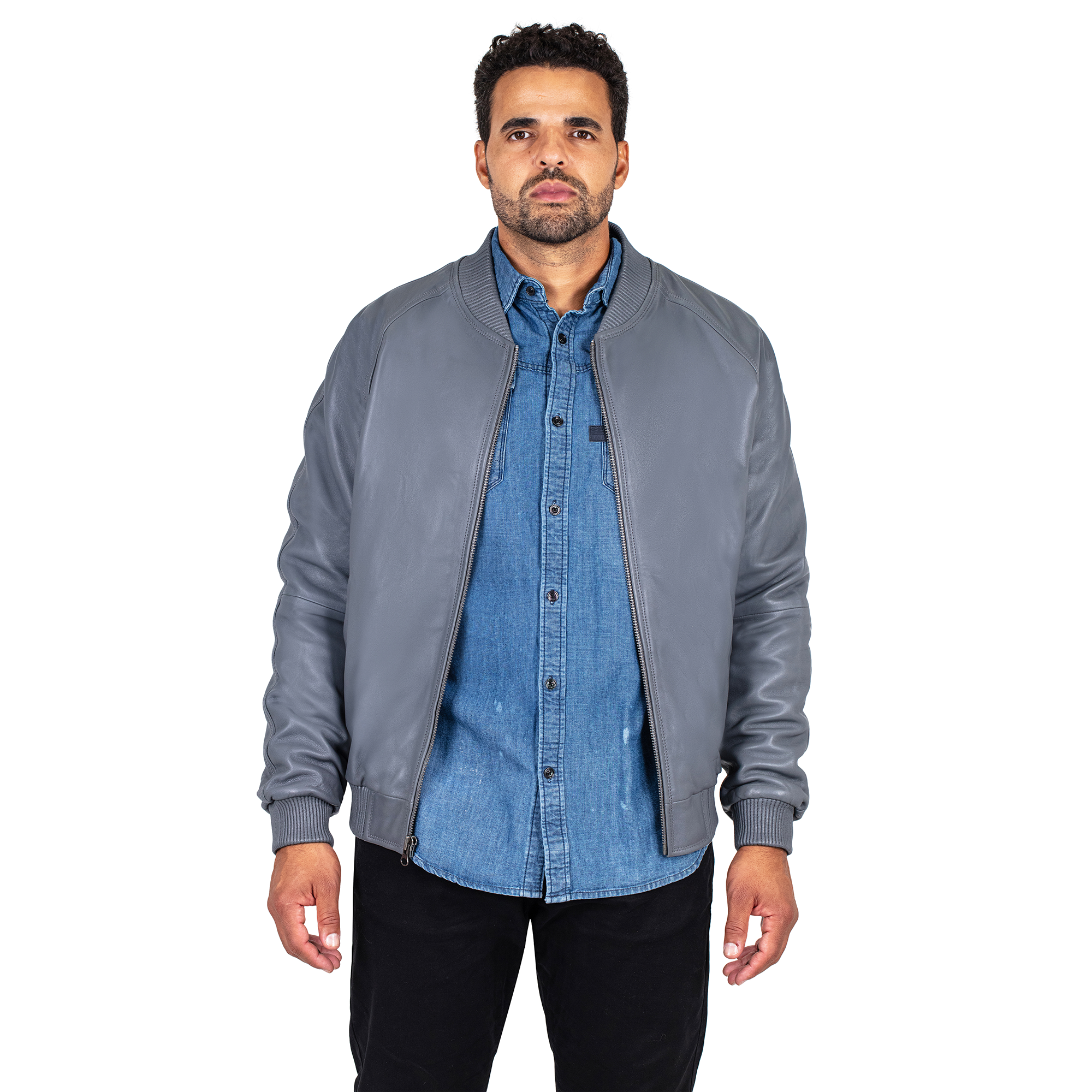 jackwood Genuine Lambskin Leather Baseball Varsity Jacket 1051 Gray