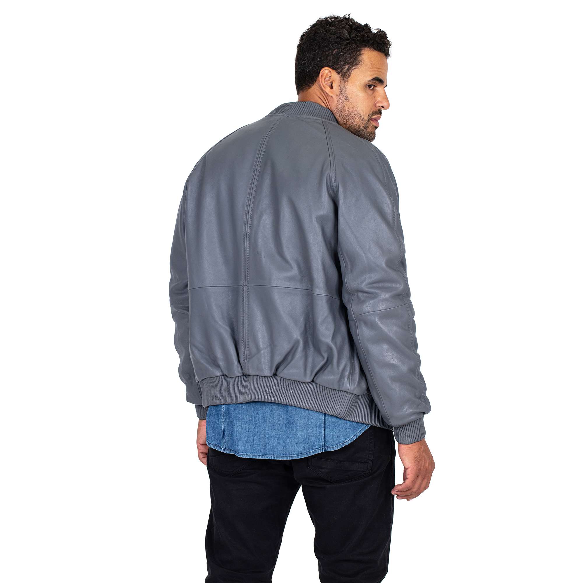 jackwood Genuine Lambskin Leather Baseball Varsity Jacket 1051 Gray