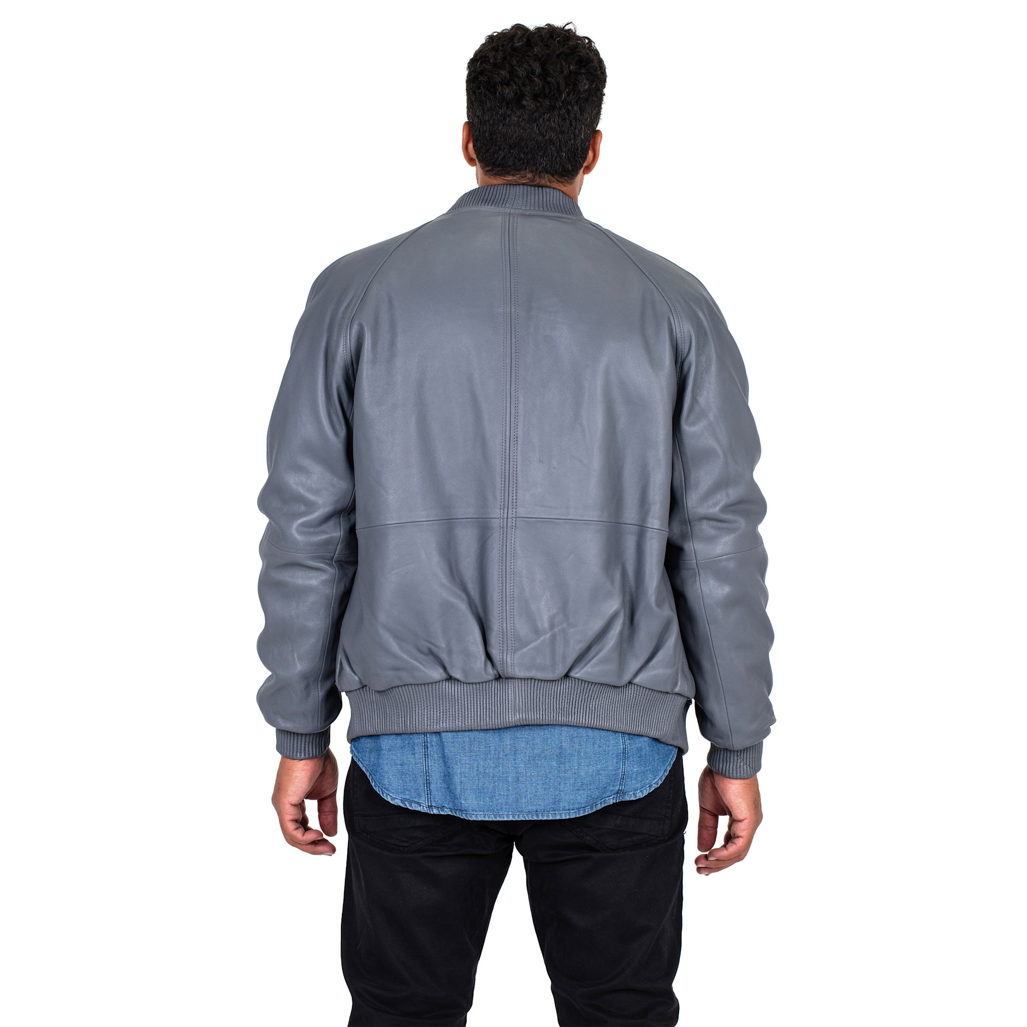 jackwood Genuine Lambskin Leather Baseball Varsity Jacket 1051 Gray