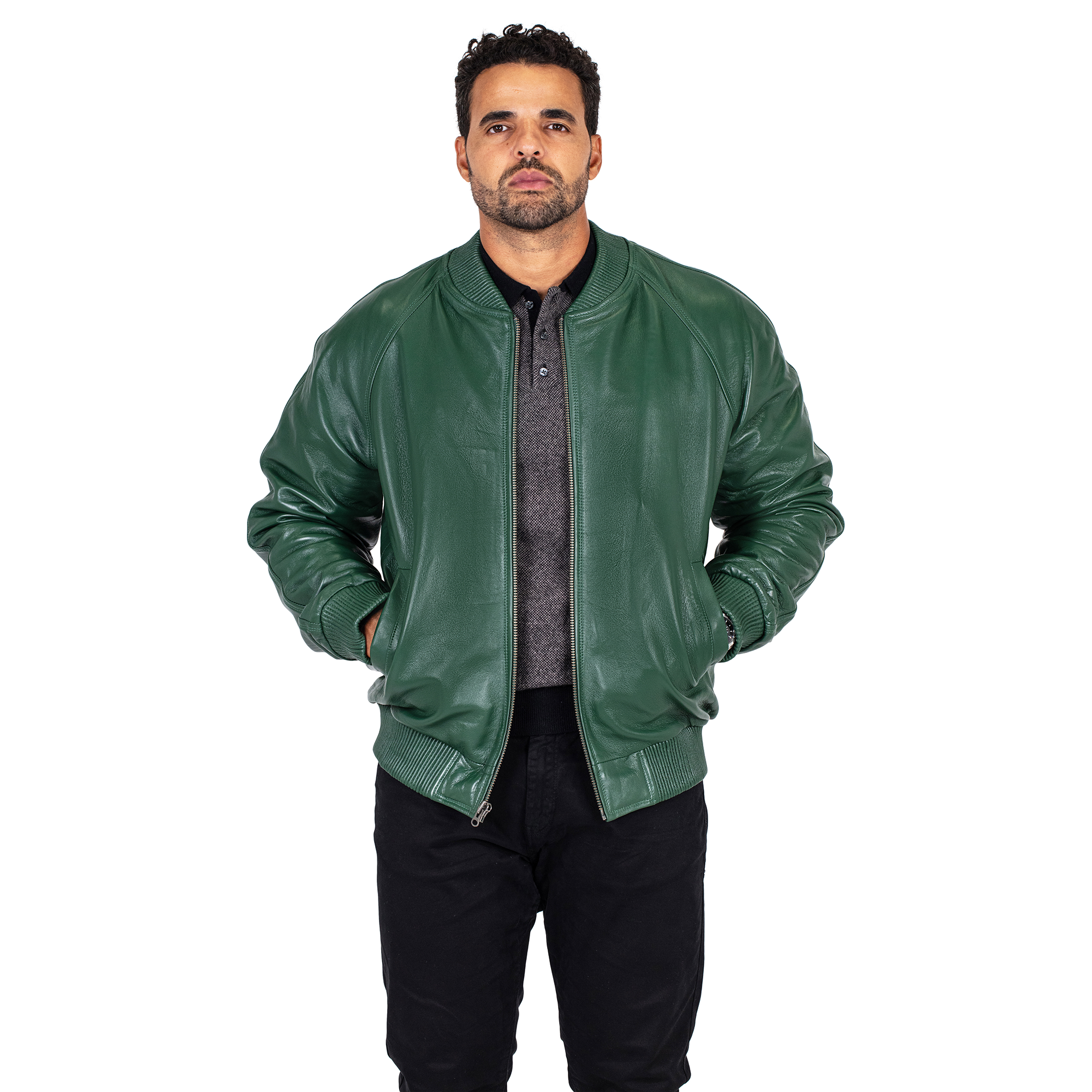 jackwood Genuine Lambskin Leather Baseball Varsity Jacket 1051 Emerald Green