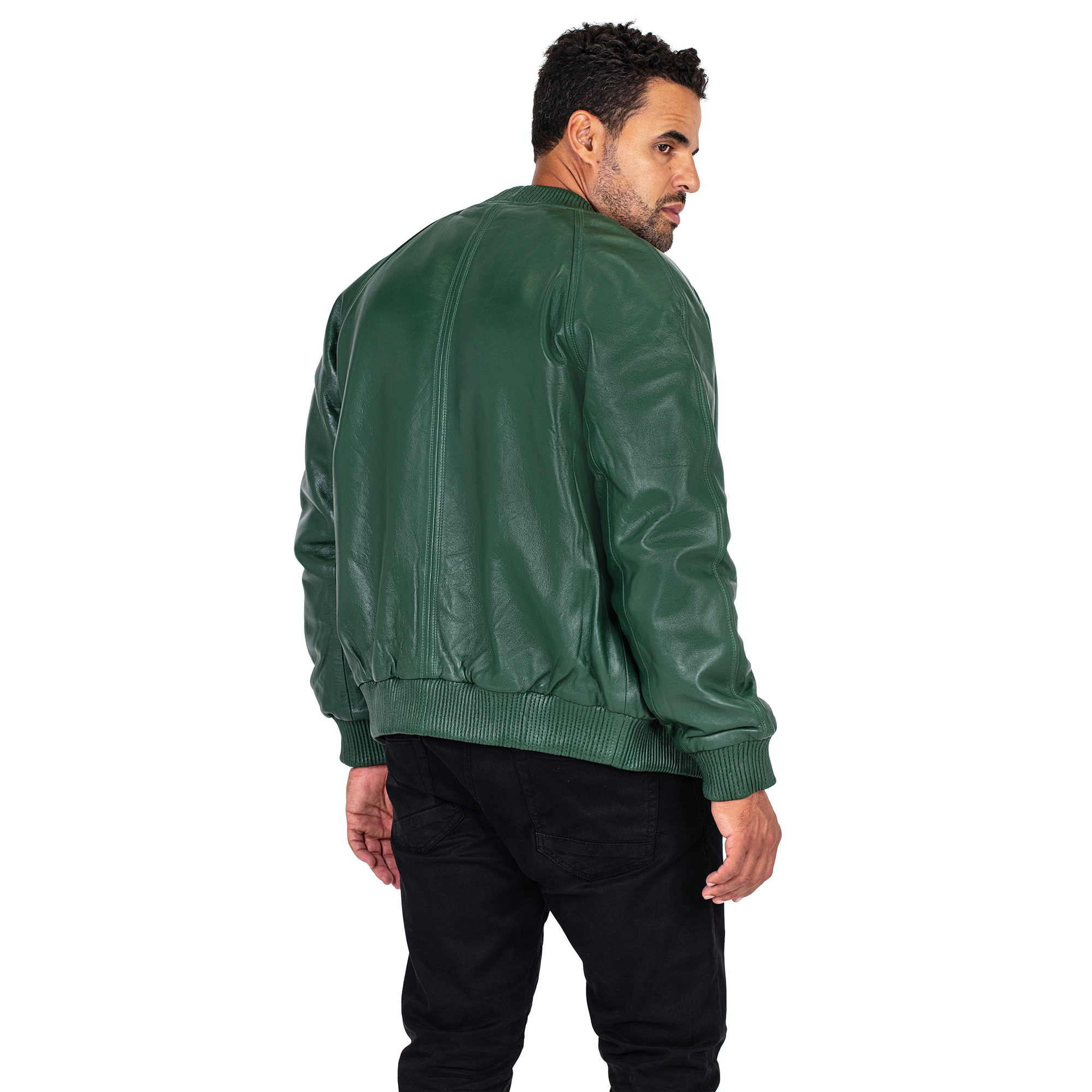 jackwood Genuine Lambskin Leather Baseball Varsity Jacket 1051 Emerald Green