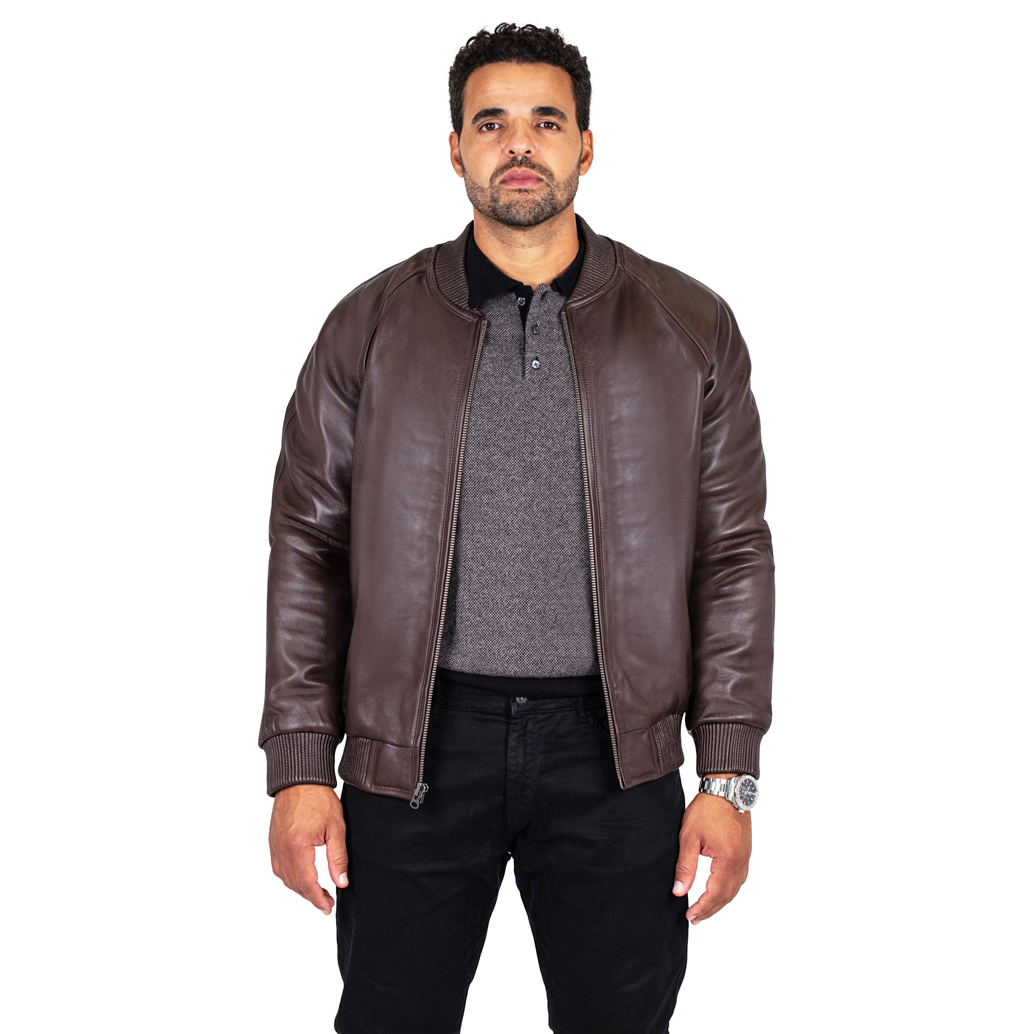 jackwood Genuine Lambskin Leather Baseball Varsity Jacket 1051 Brown