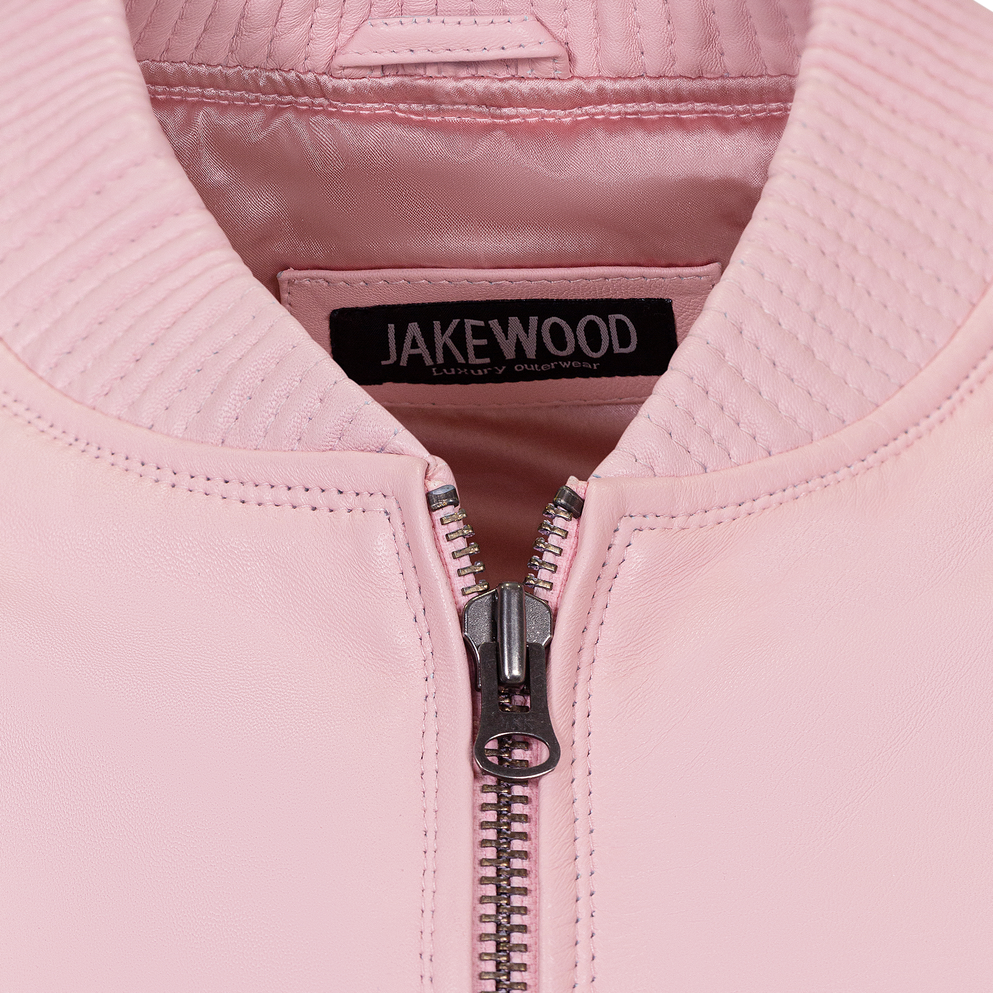 jackwood Genuine Lambskin Leather Baseball Varsity Jacket 1051 Baby Pink
