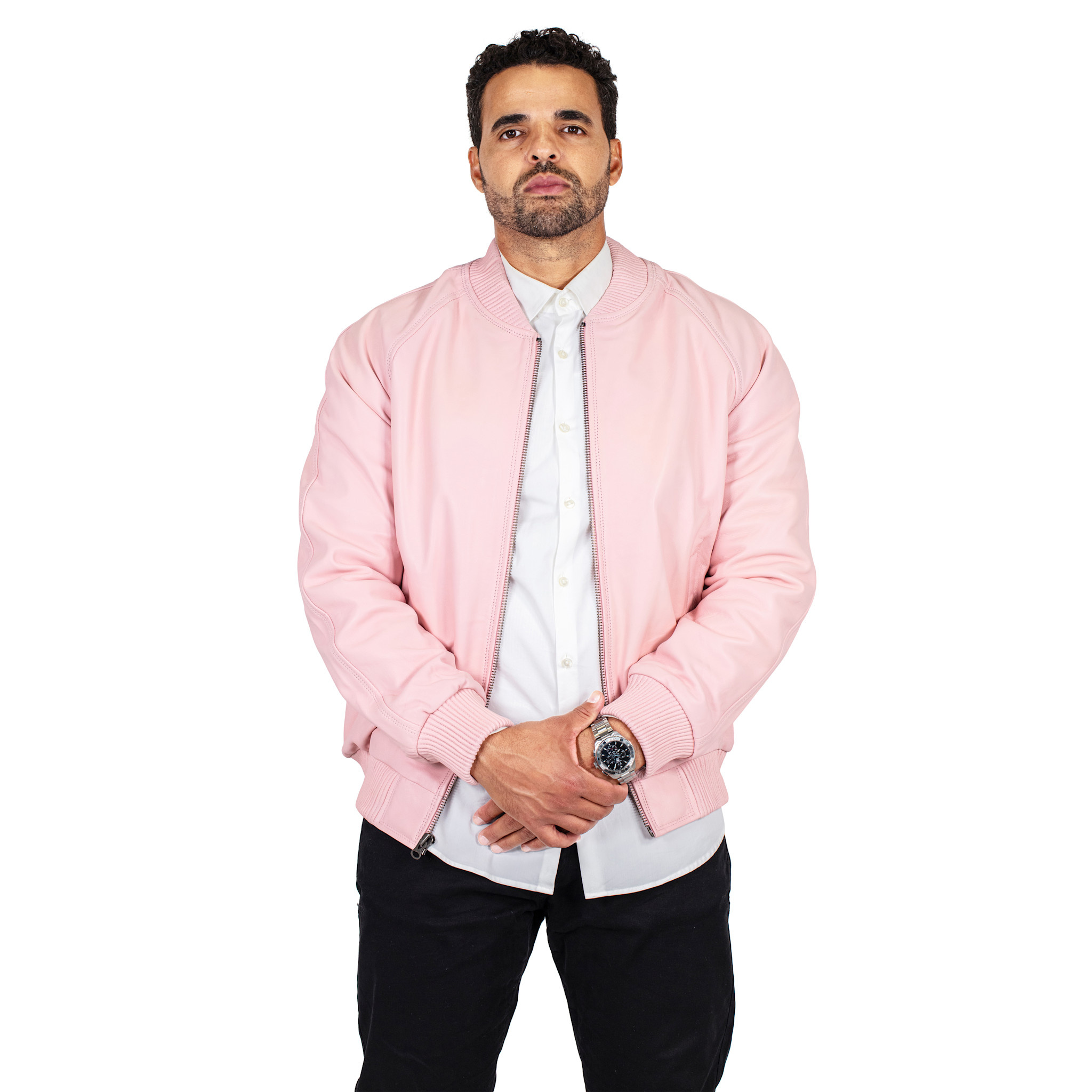 jackwood Genuine Lambskin Leather Baseball Varsity Jacket 1051 Baby Pink