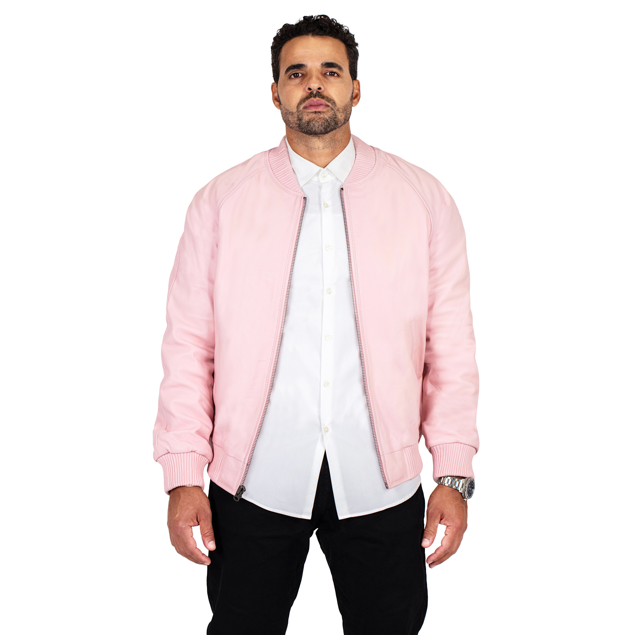 jackwood Genuine Lambskin Leather Baseball Varsity Jacket 1051 Baby Pink