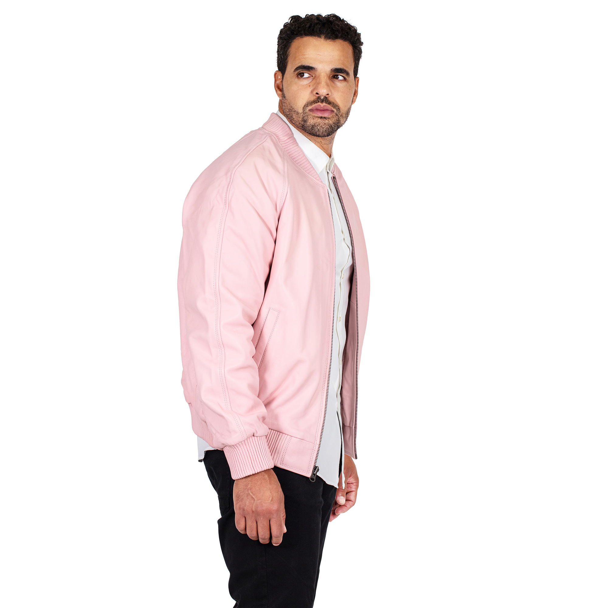 jackwood Genuine Lambskin Leather Baseball Varsity Jacket 1051 Baby Pink