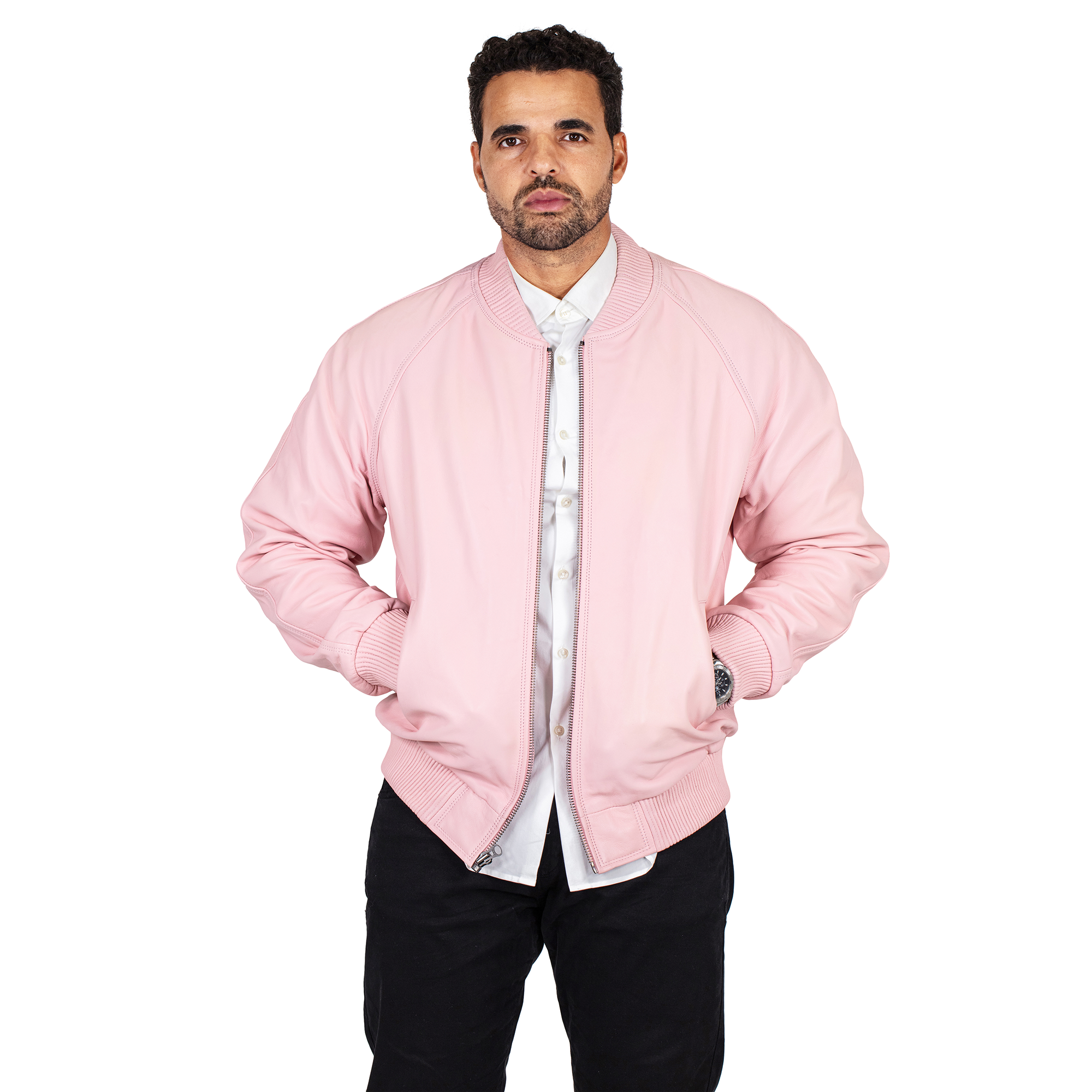 jackwood Genuine Lambskin Leather Baseball Varsity Jacket 1051 Baby Pink