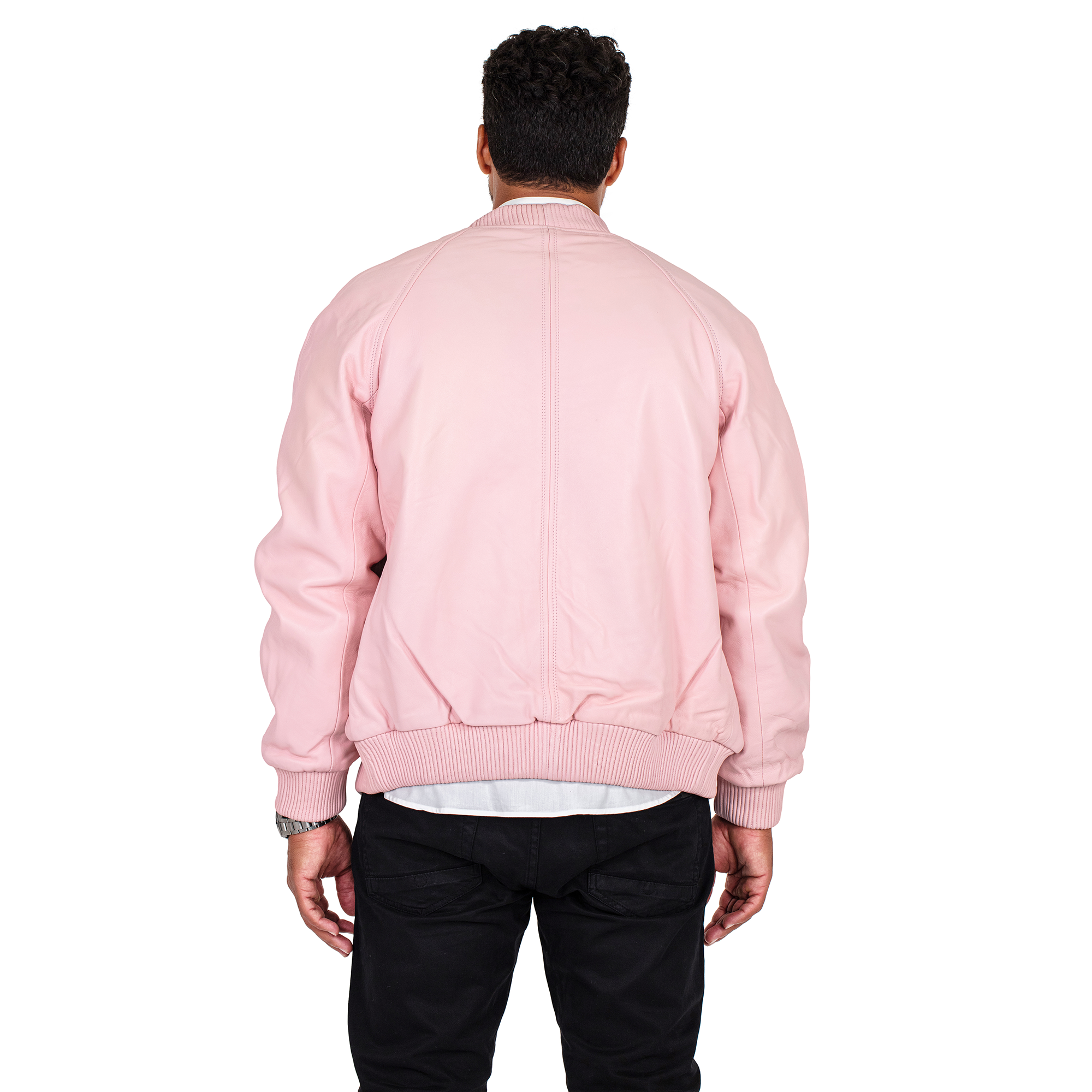 jackwood Genuine Lambskin Leather Baseball Varsity Jacket 1051 Baby Pink