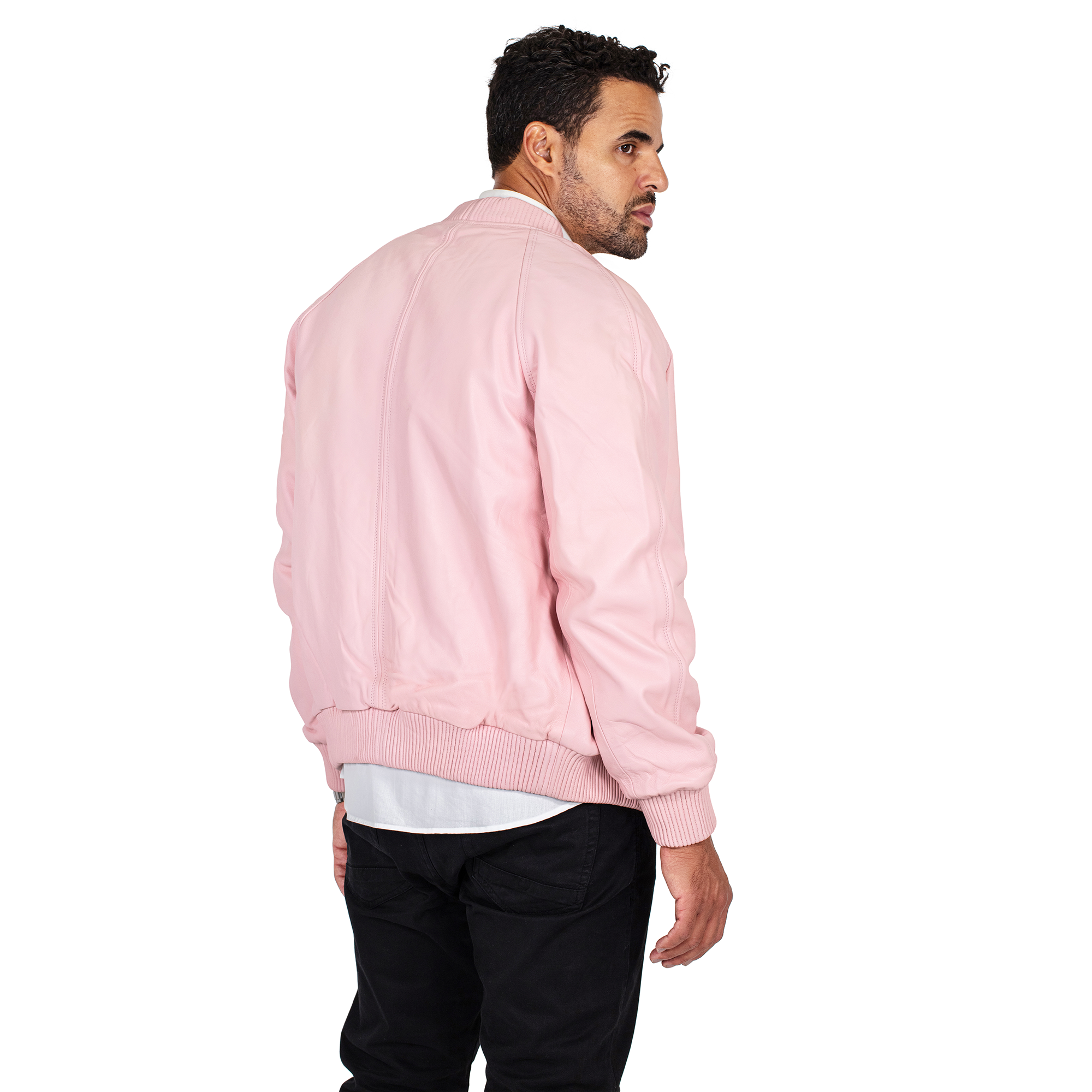 jackwood Genuine Lambskin Leather Baseball Varsity Jacket 1051 Baby Pink