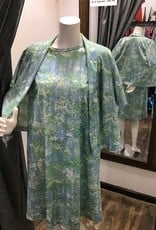 60's print 2 pc dress & jacket set blue/green/white