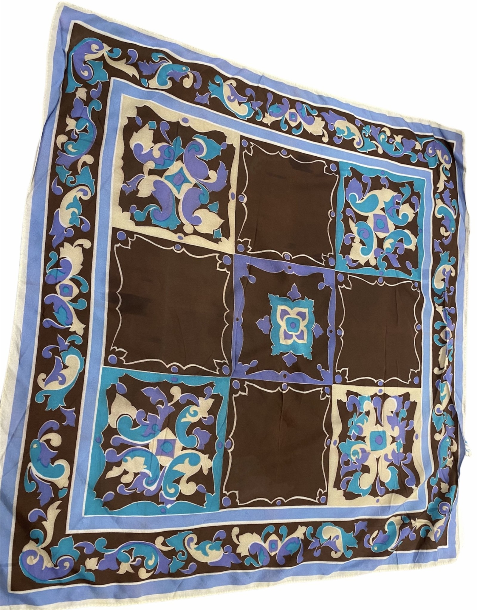 Fashion scarf brown and blue tiled