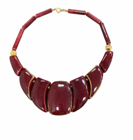 Cranberry bead necklace w/gold accents