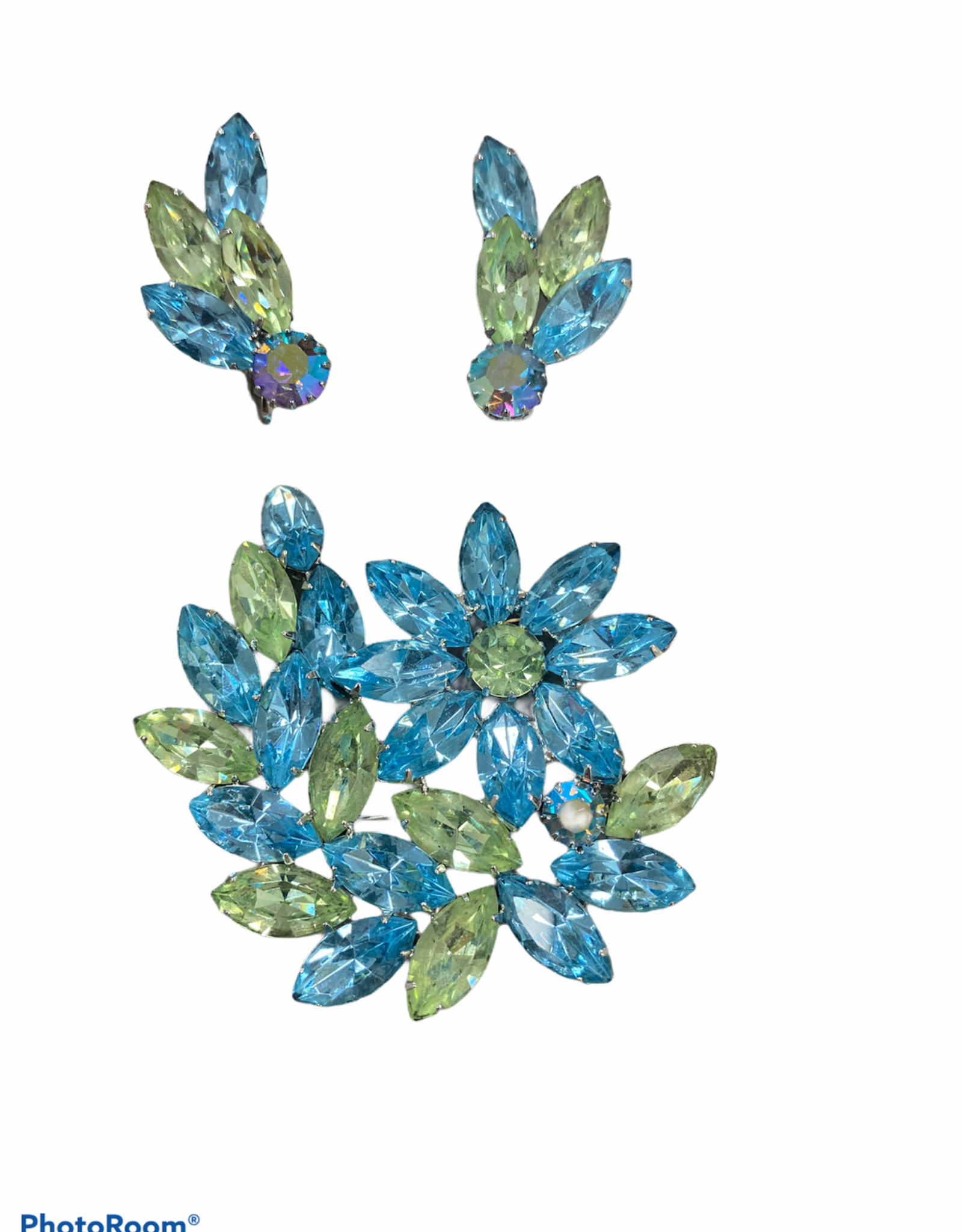 Lisner Lisner style blue-green pin/earrings set