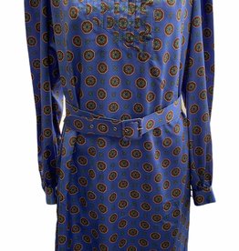 80s blue patterned dress with belt