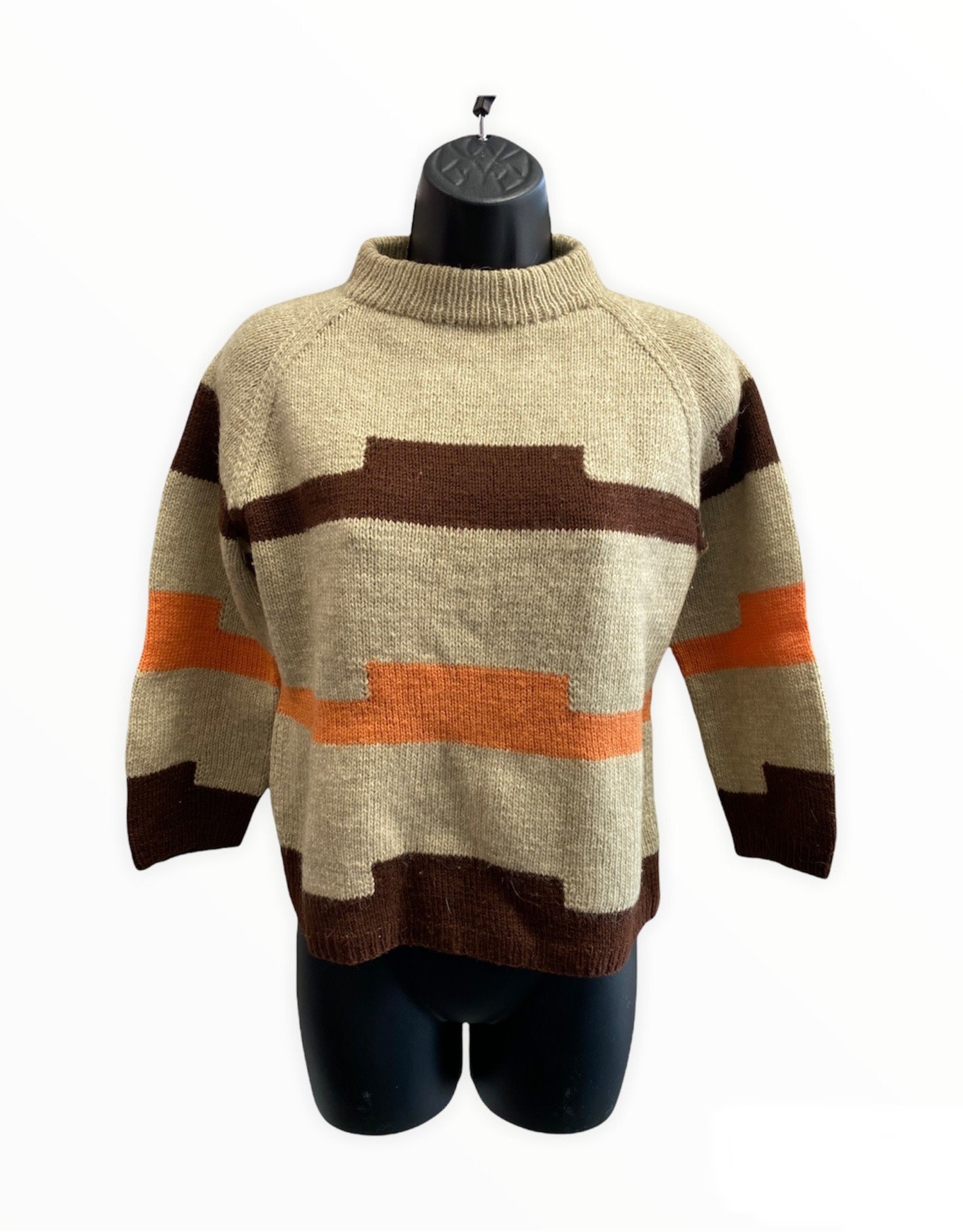 70s handmade brown, beige, orange geo sweater