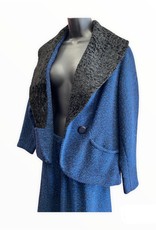 Henry C Lytton &Co. 60s Blue tweed jacket/skirt w/black wool details