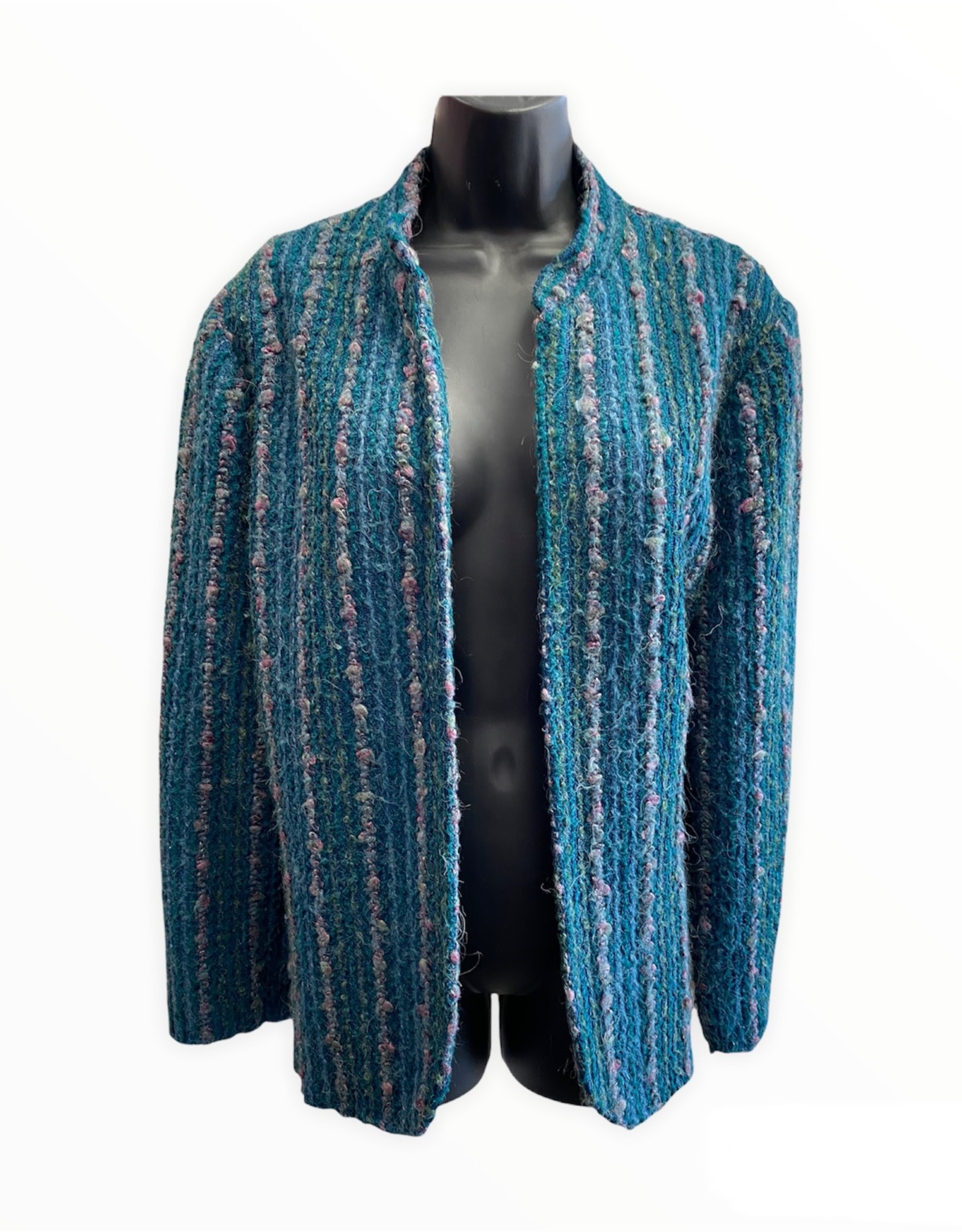 80s Knit jacket teal w/stripes