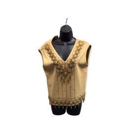 Sabrina Wool Ltd. 60s tan sweater vest w/ glass beading detail