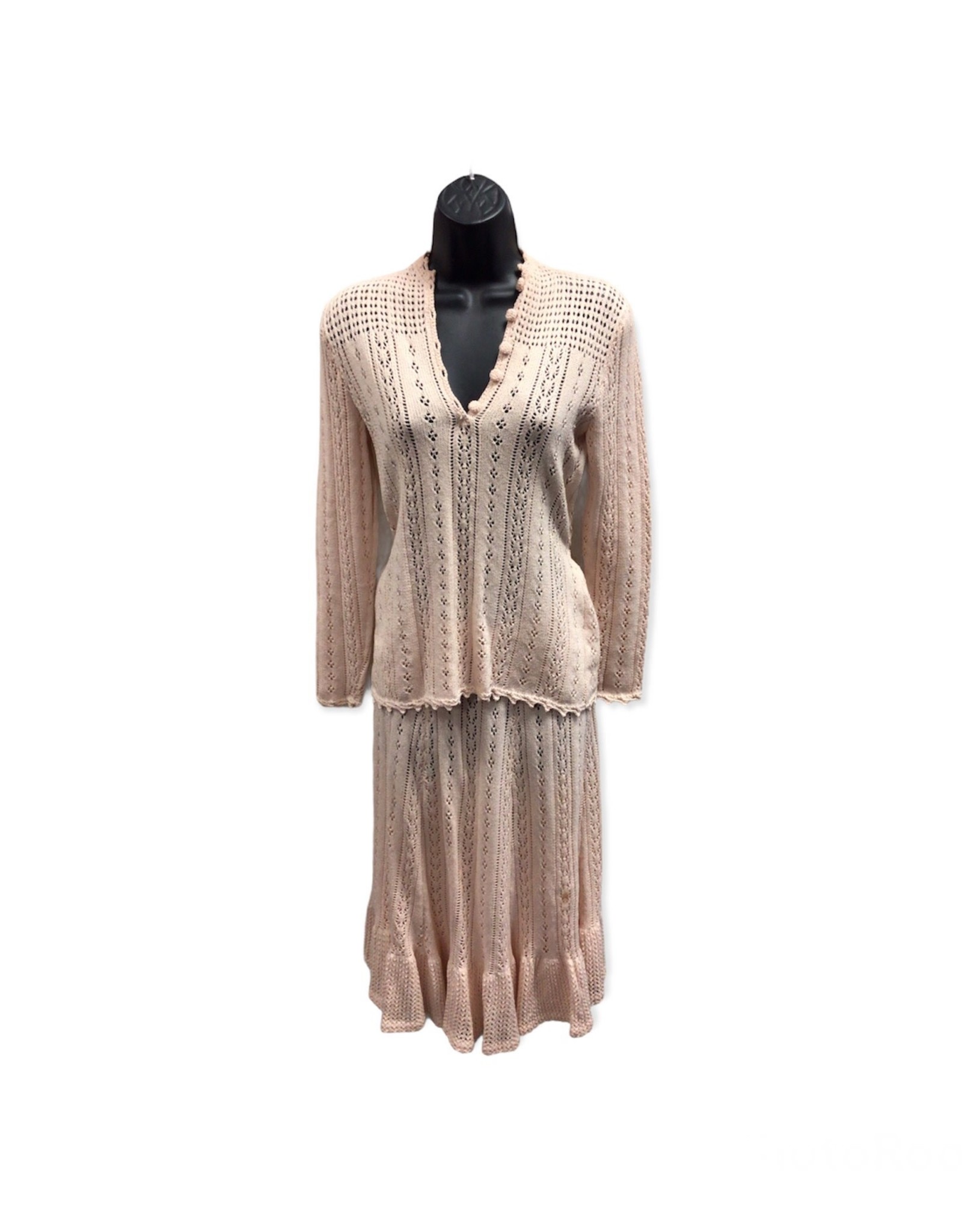 Miss Joann 70s pale pink lacy sweater dress 2 piece