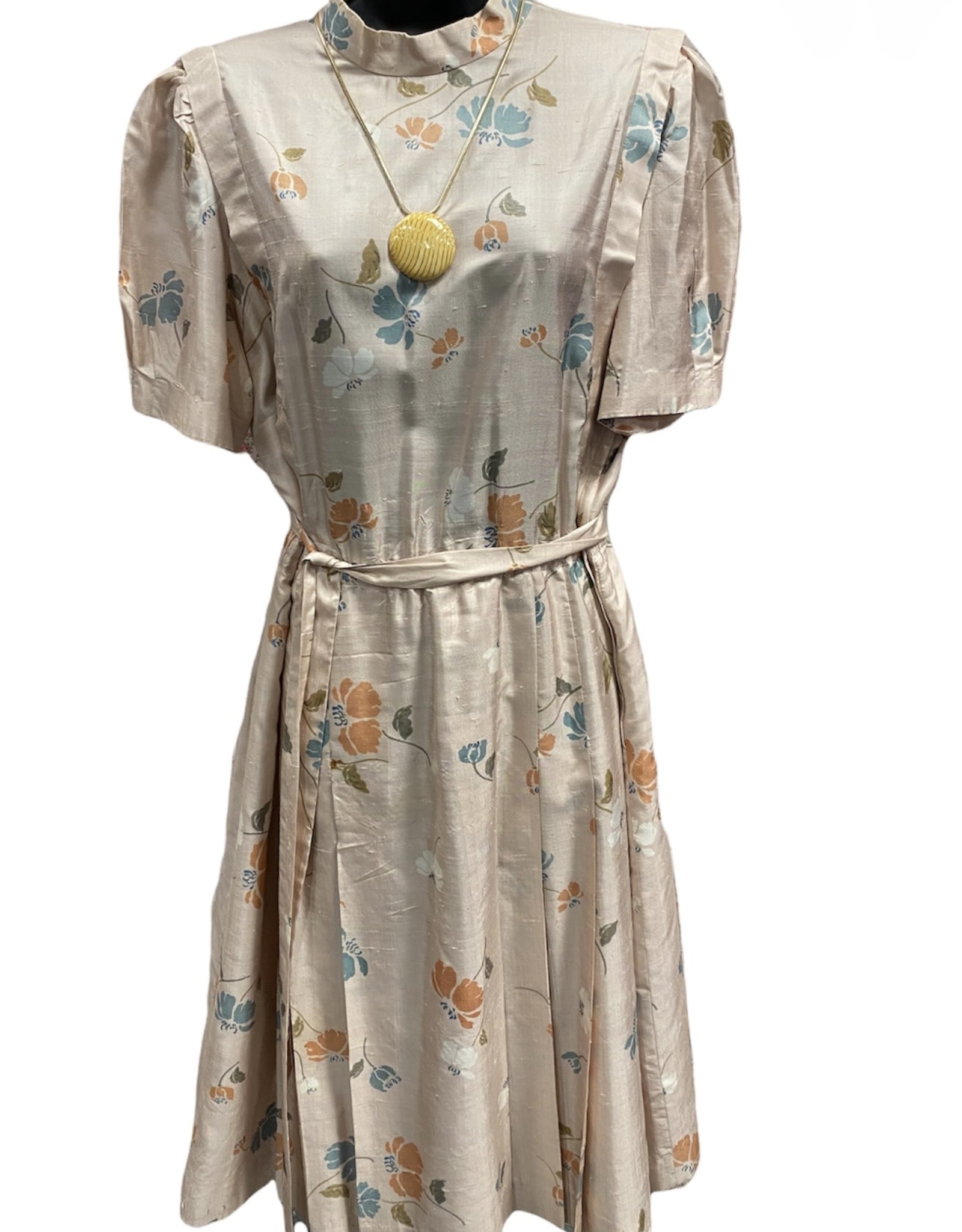 60s silk handmade dress with floral detail
