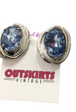 Large blue stone in silver setting clip earring