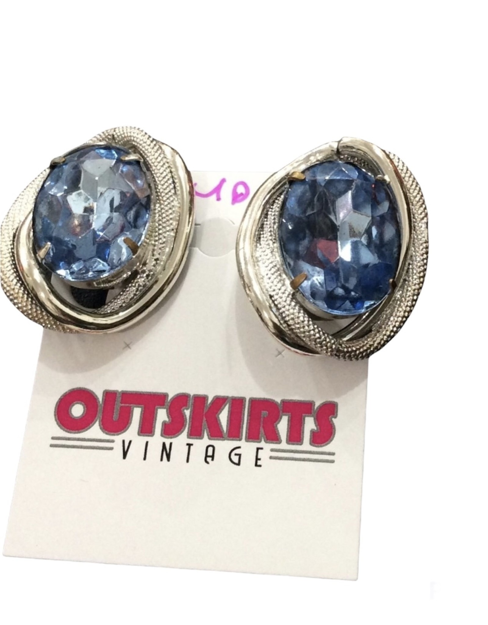Large blue stone in silvery setting clip earring
