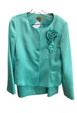 Kasper 80s Mint skirt suit set w/rose accent on chest