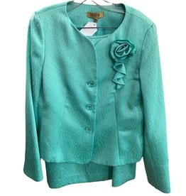 Kasper 80s Mint skirt suit set w/rose accent on chest