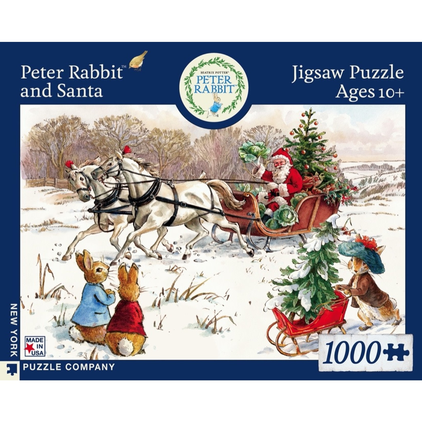 New York Puzzle Co Beatrix Potter: Peter Rabbit and Santa 1000pc