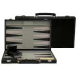 Wood Expressions BACKGAMMON: Luxury Black Stitched Leatherette (18")