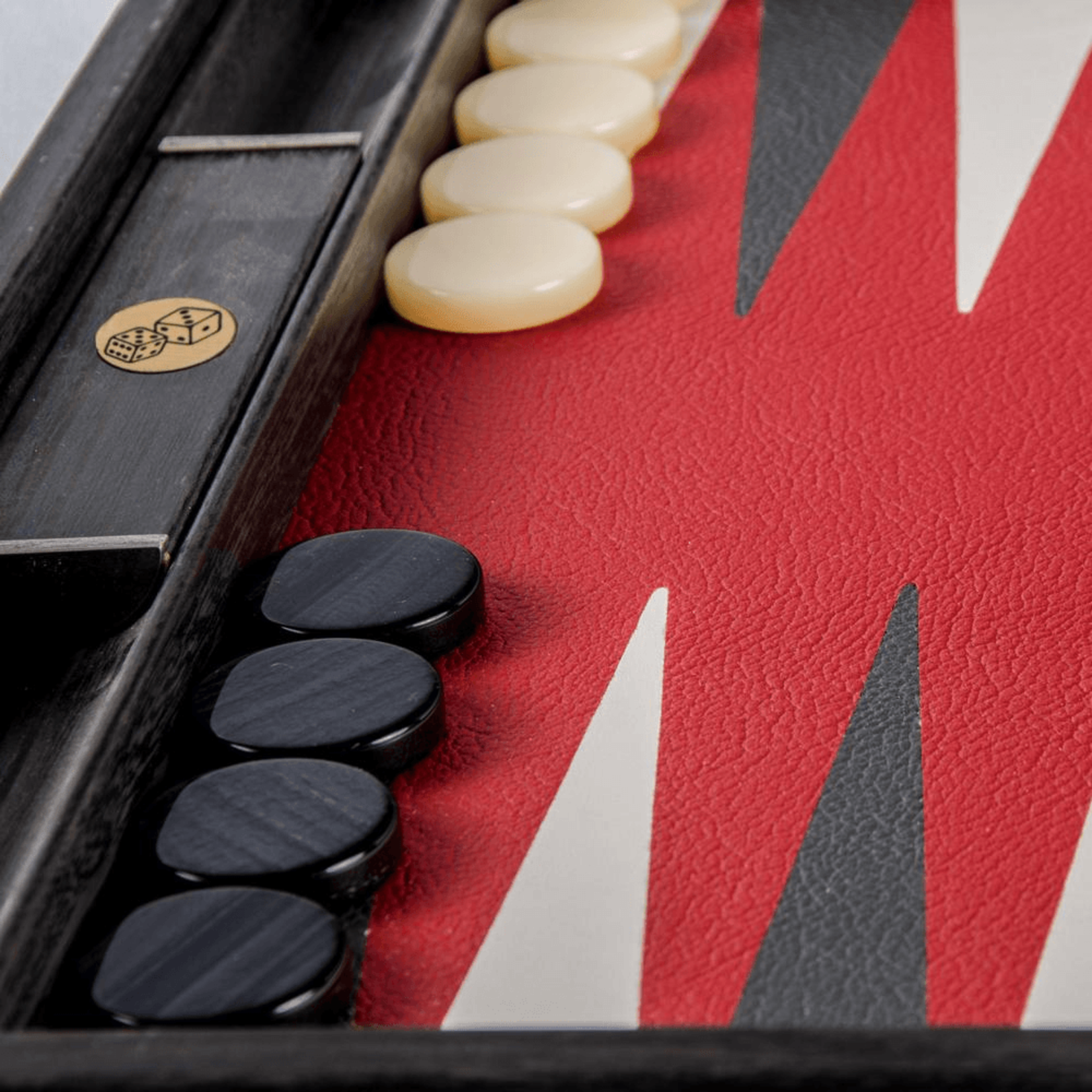 Wood Expressions BACKGAMMON: Black Wood/Red Leather (19")