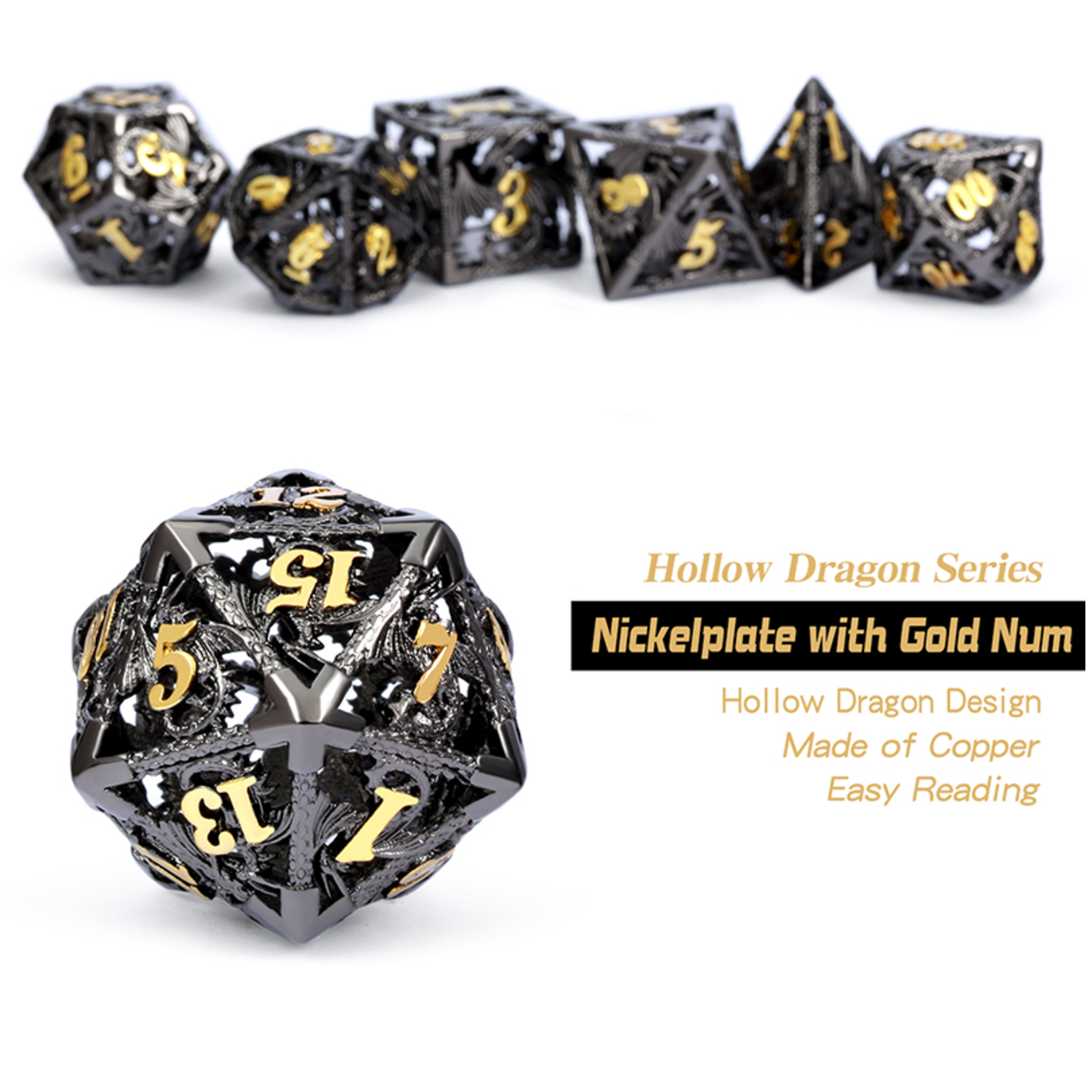 Dice Habit Dice: 7pc Hollow Dragon Black & Gold