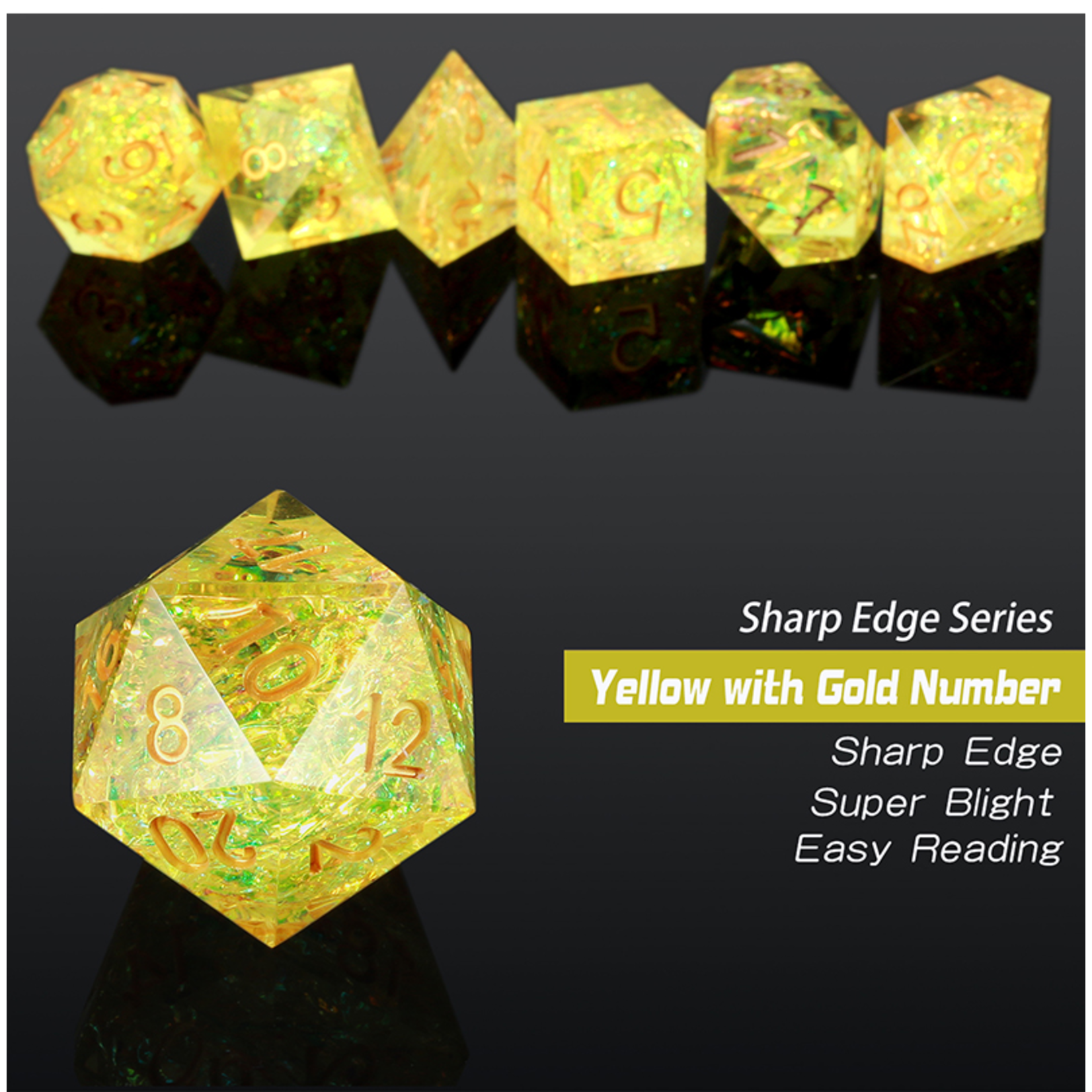 Dice Habit Dice: 7pc Sharp Edge Canary - Yellow & Gold